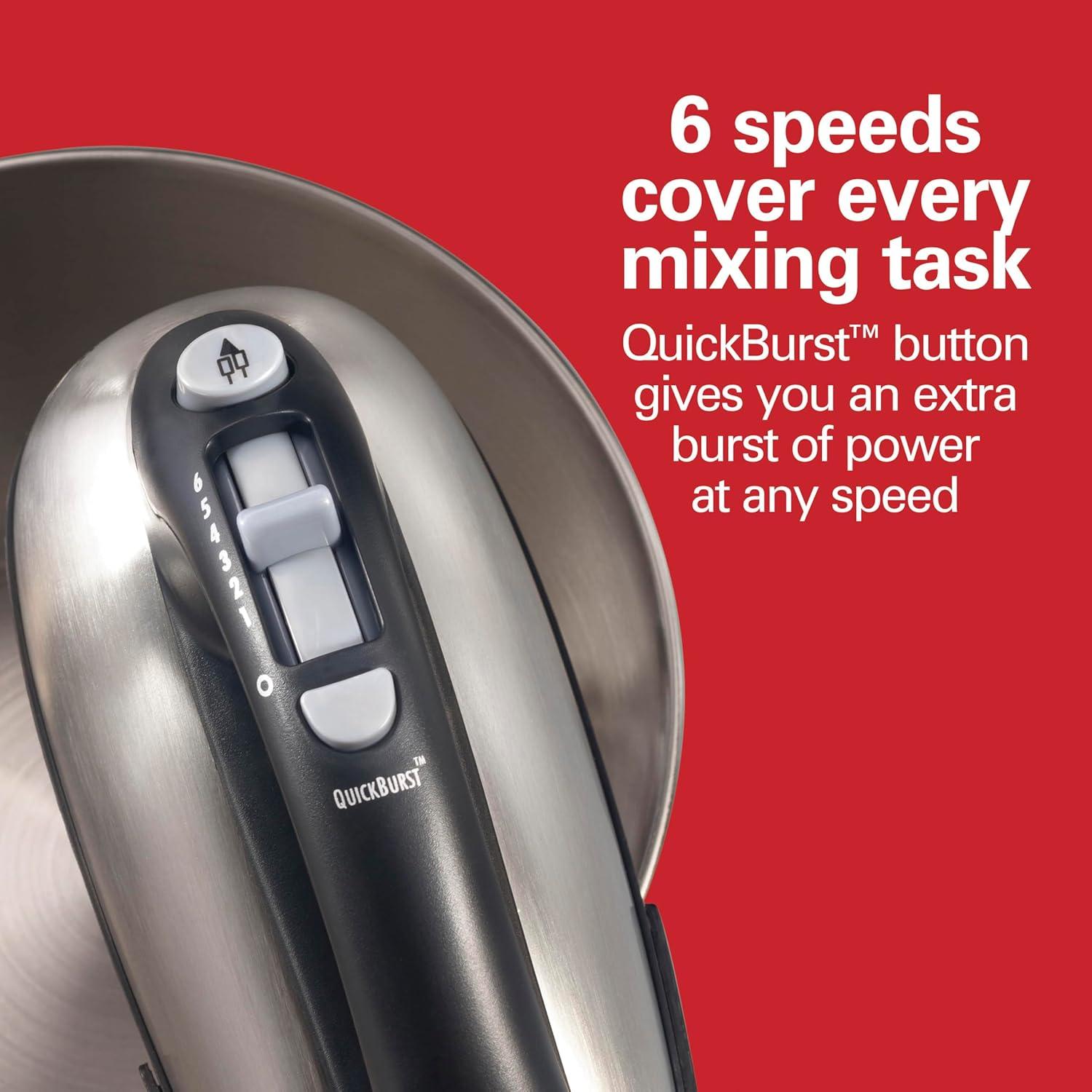 Hamilton Beach Classic Stand and Hand Mixer, 4 Quart Stainless Steel Bowl, 6 Speeds with Quick Burst, Black, 64651