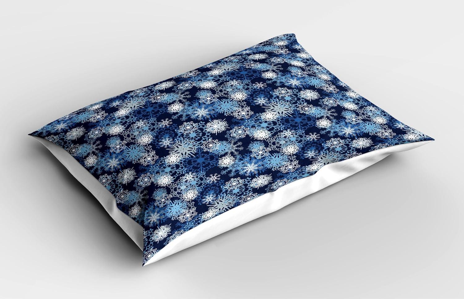 Snowflake Pattern Blue and White Polyester Pillow Sham