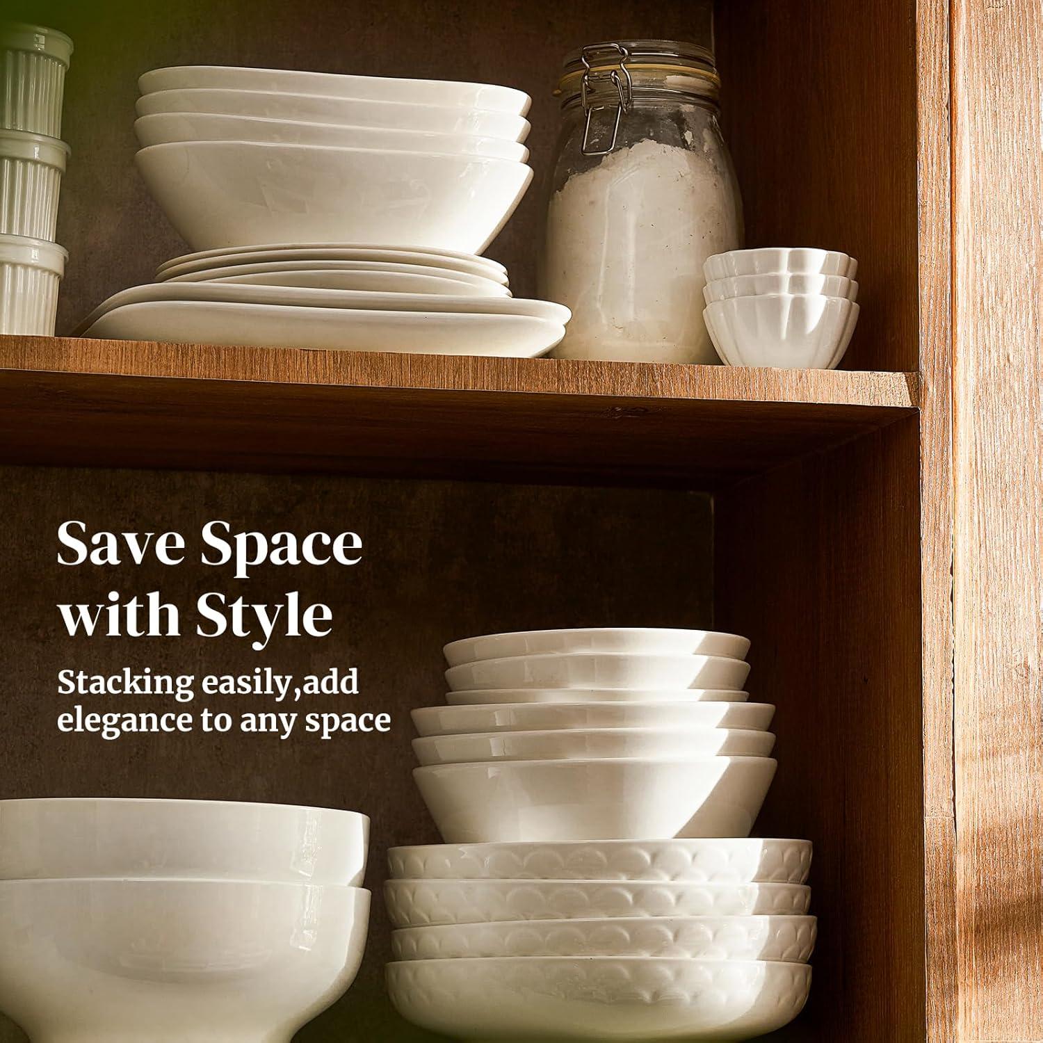 Pasta Bowls, 54 Oz Large Salad Serving Bowls, 10'' Plates Bowls Set Of 4, White Ceramic Soup Bowls For Kitchen Meal Prep, Shallow Dishes Dinner Bowl Microwave Dishwasher Safe