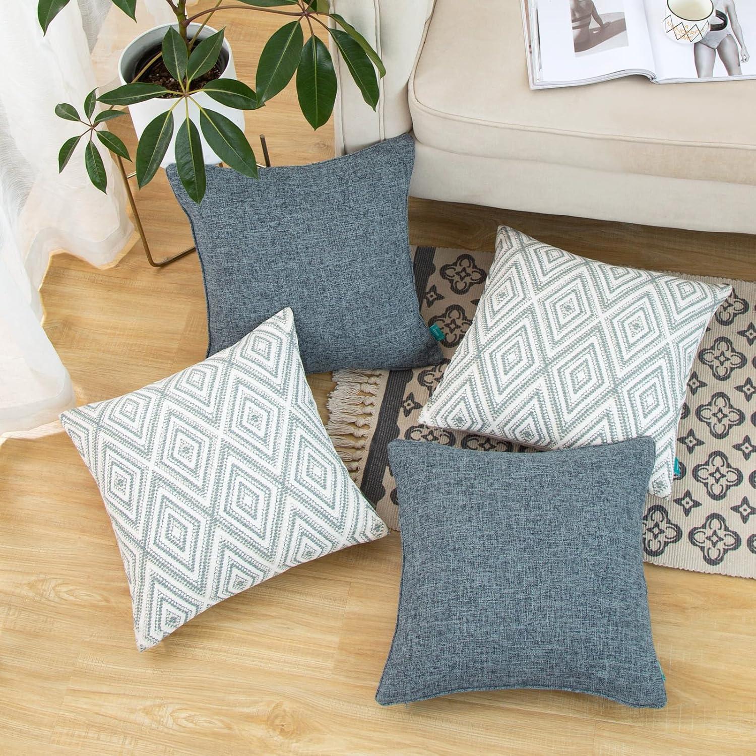 Blue and White Geometric Pattern Cotton Polyester Euro Pillow Covers