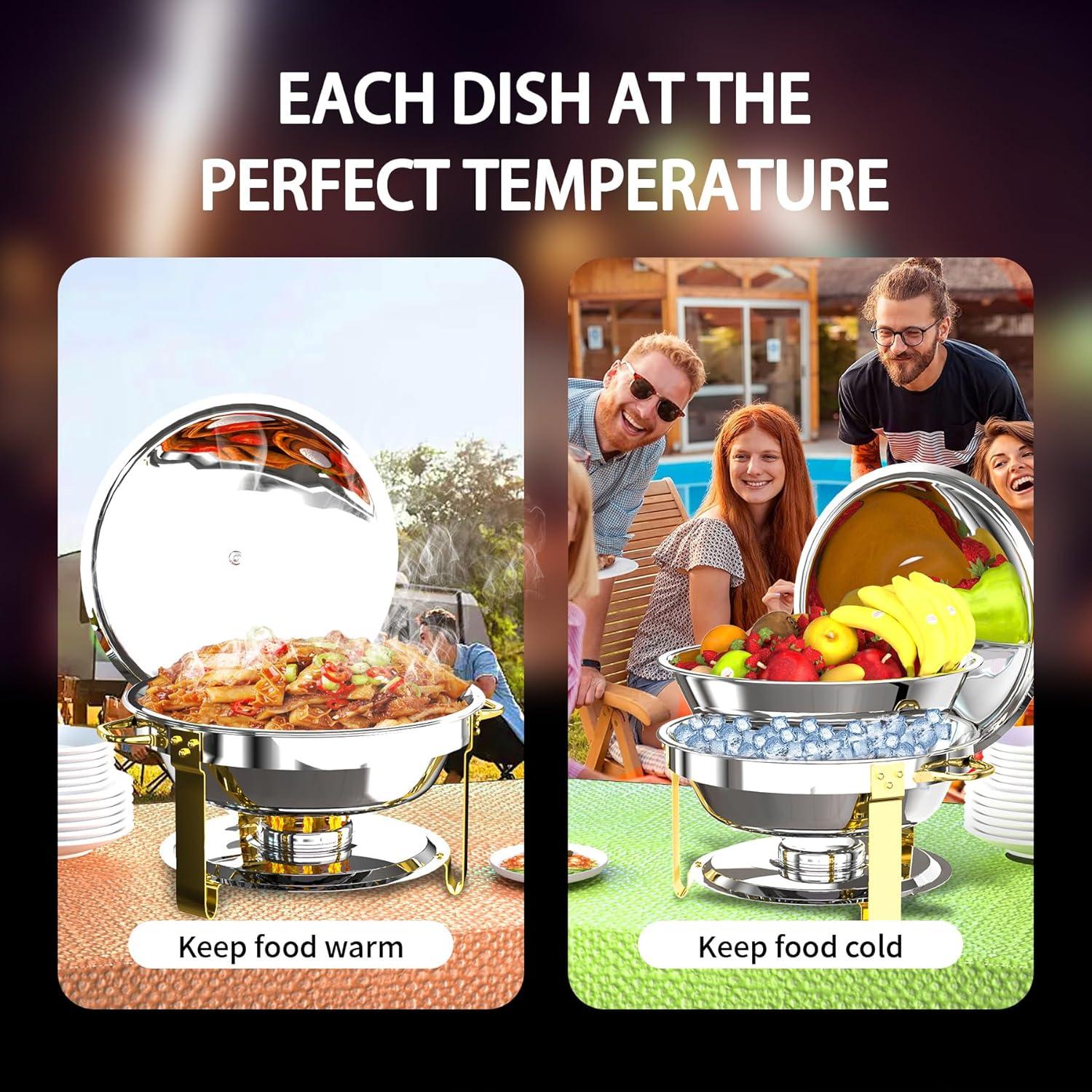 Ktaxon 4 Pack Chafing Dish for Buffet with Lid Holder, 5 Quart Stainless Steel Buffet Set, Round Chafers and Warmers Sets for Party, Catering, Wedding, Banquet, Graduation