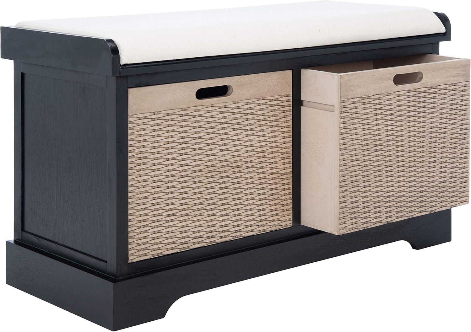 Landers 2 Drawer/Cushion Storage Bench - Black - Safavieh