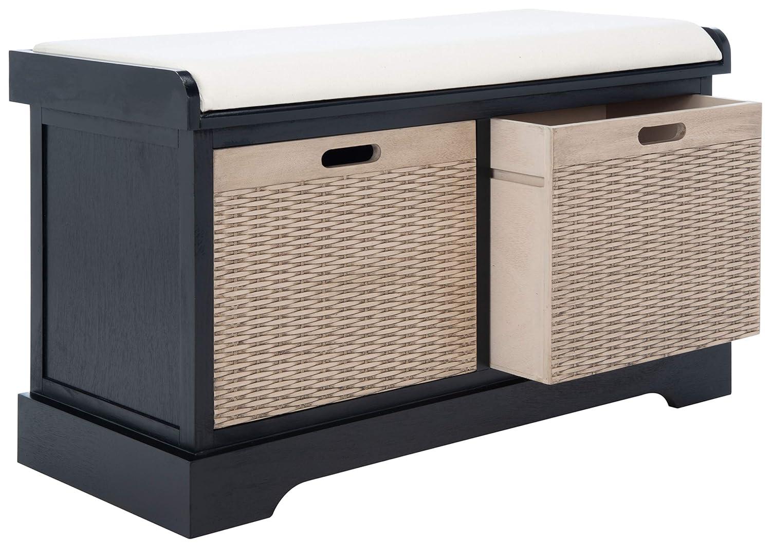 Landers 2 Drawer/Cushion Storage Bench - Black - Safavieh