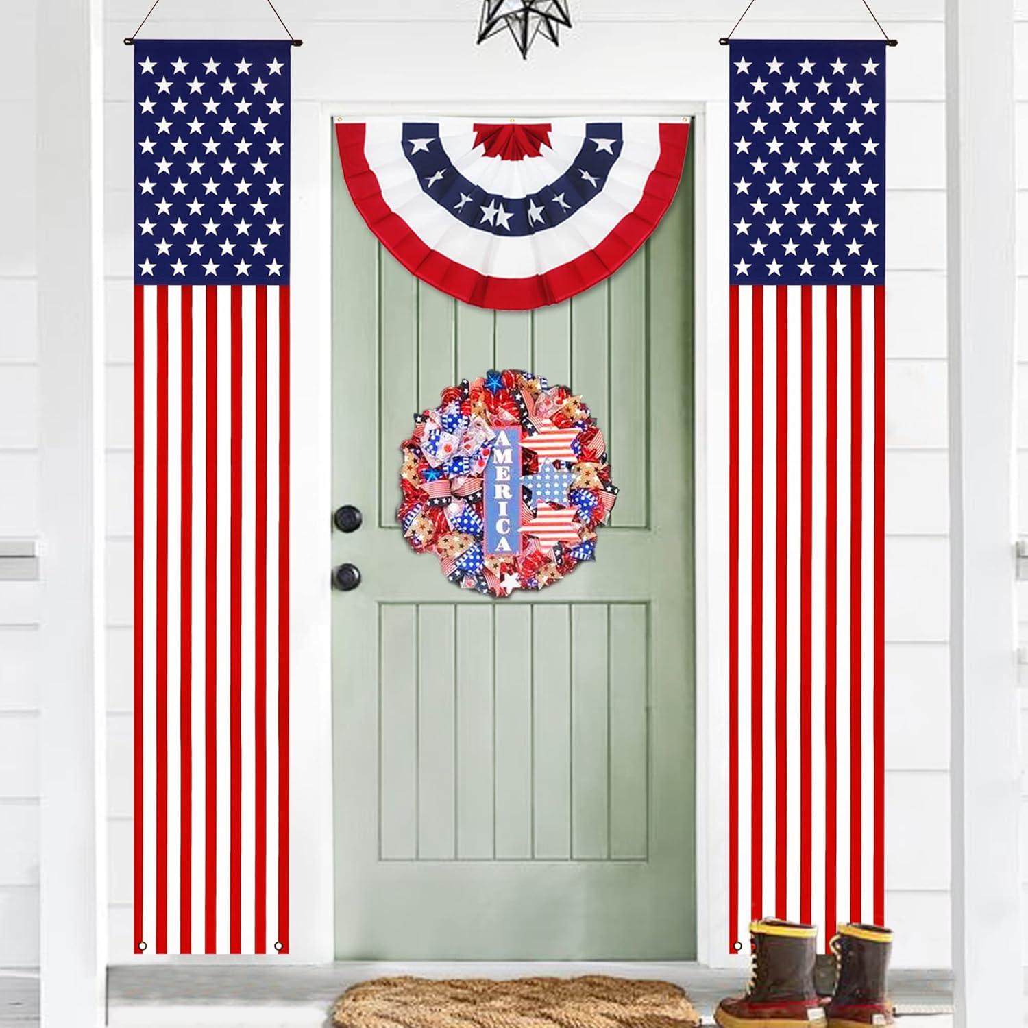 Anley American Flag Pull-Down Door Banners Porch Signs (2 Pieces) USA Flag Hanging Wall Banner - 12 in x 72 in