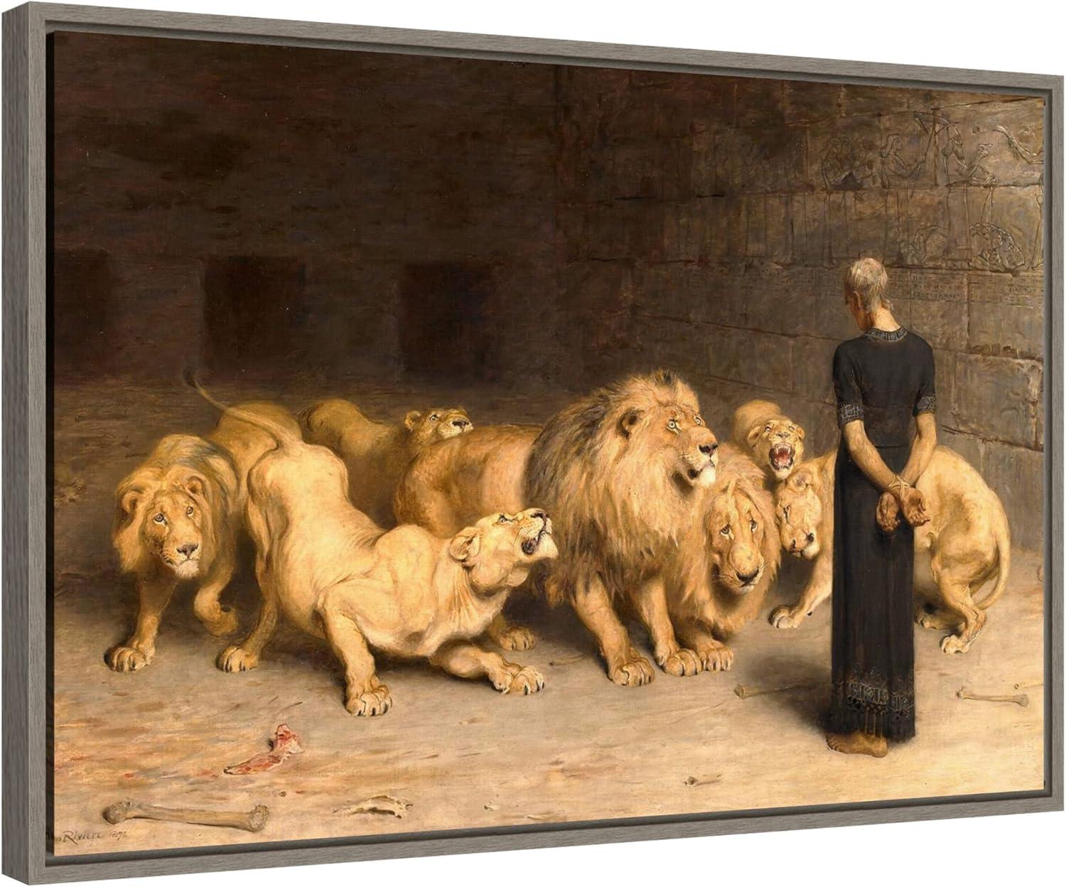 Amanti Art Daniel in the Lions Den 1872 by Briton Riviere Framed Canvas Wall Art