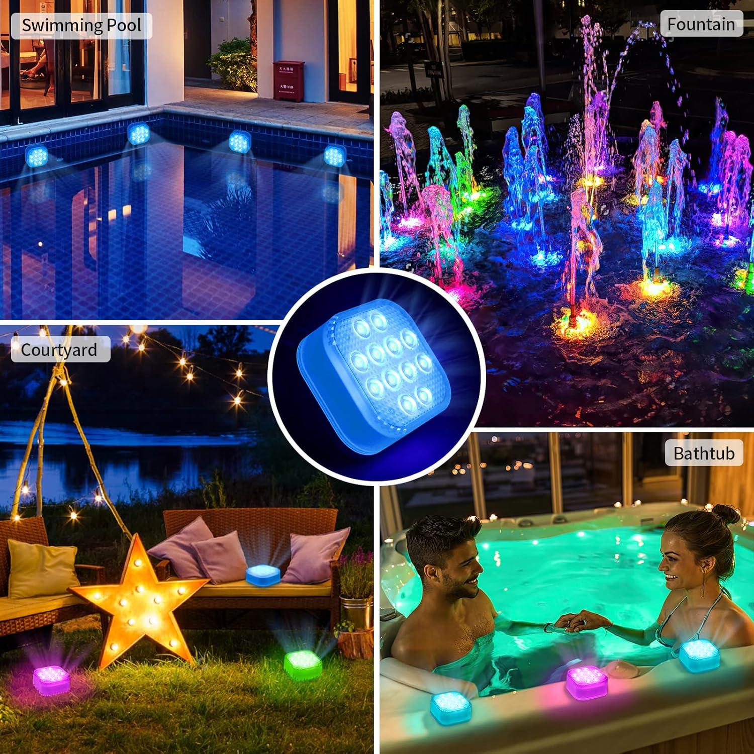 Pool Lights for Above Ground Pools Waterproof with Remote, Underwater Rechargeable 2600mAh Battery Magnetic 16 Color Changing Floating Submersible Pool Light for Inground Pool LED Lights Party Decor