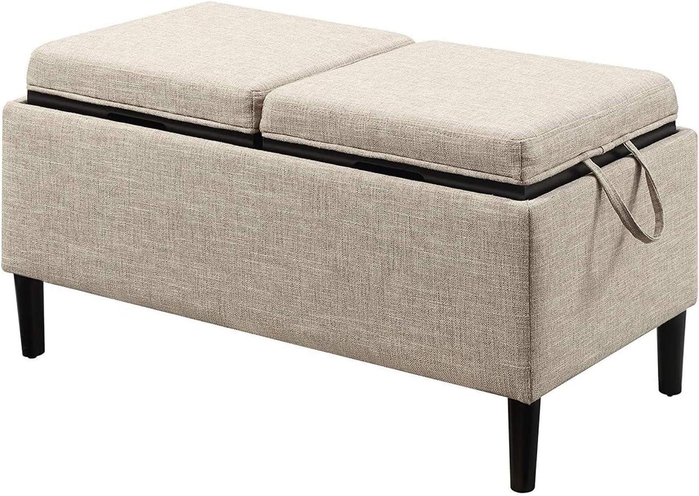 Convenience Concepts Designs4Comfort Storage Ottoman with Trays in Cream Fabric