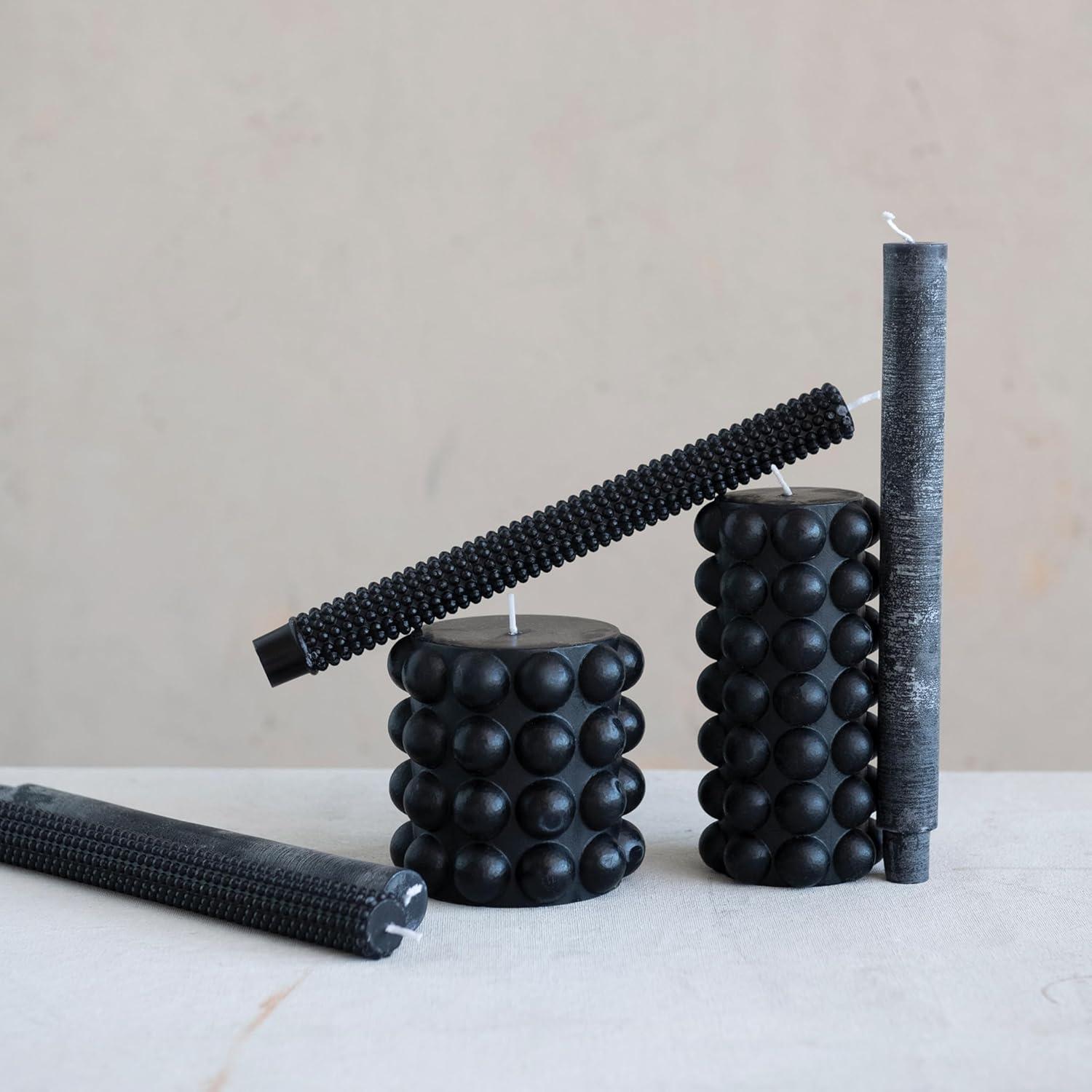 Black Hobnail Design 10" Paraffin Wax Taper Candles, Set of 2
