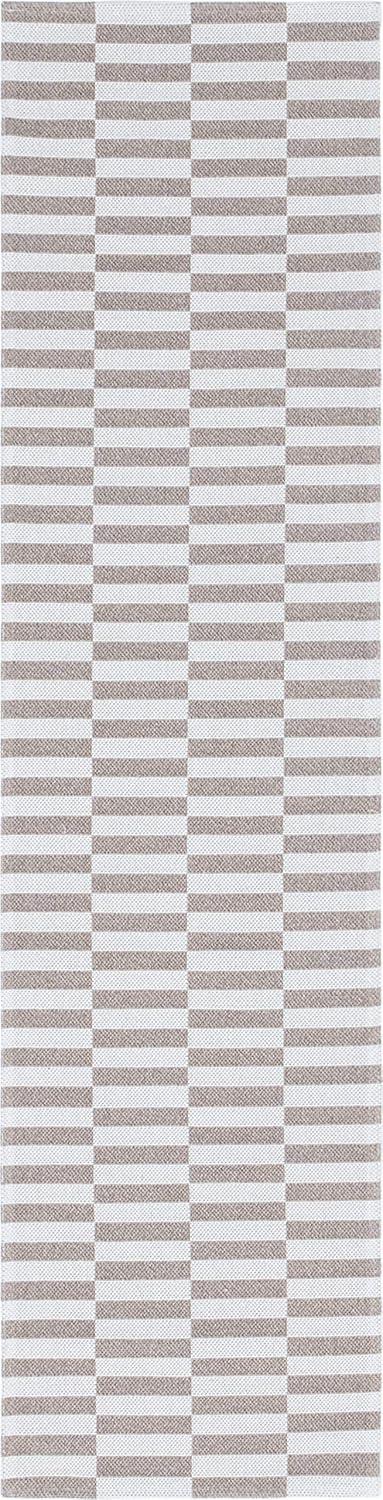 Unique Loom Striped Decatur Rug Taupe/Ivory 2' 2" x 7' 4" Runner Textured Striped Traditional Flatweave Perfect For Bathroom Hallway Mud Room Laundry Room