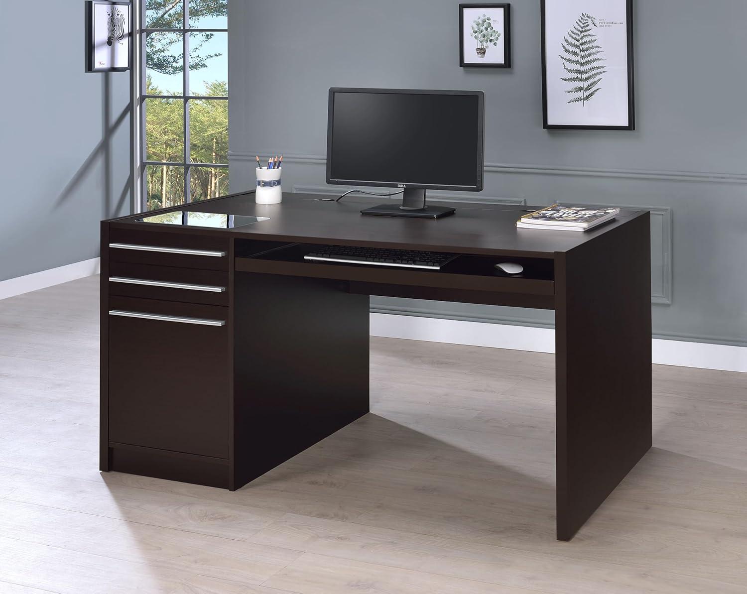 Halston 3 Drawer Office Desk Cappuccino - Coaster