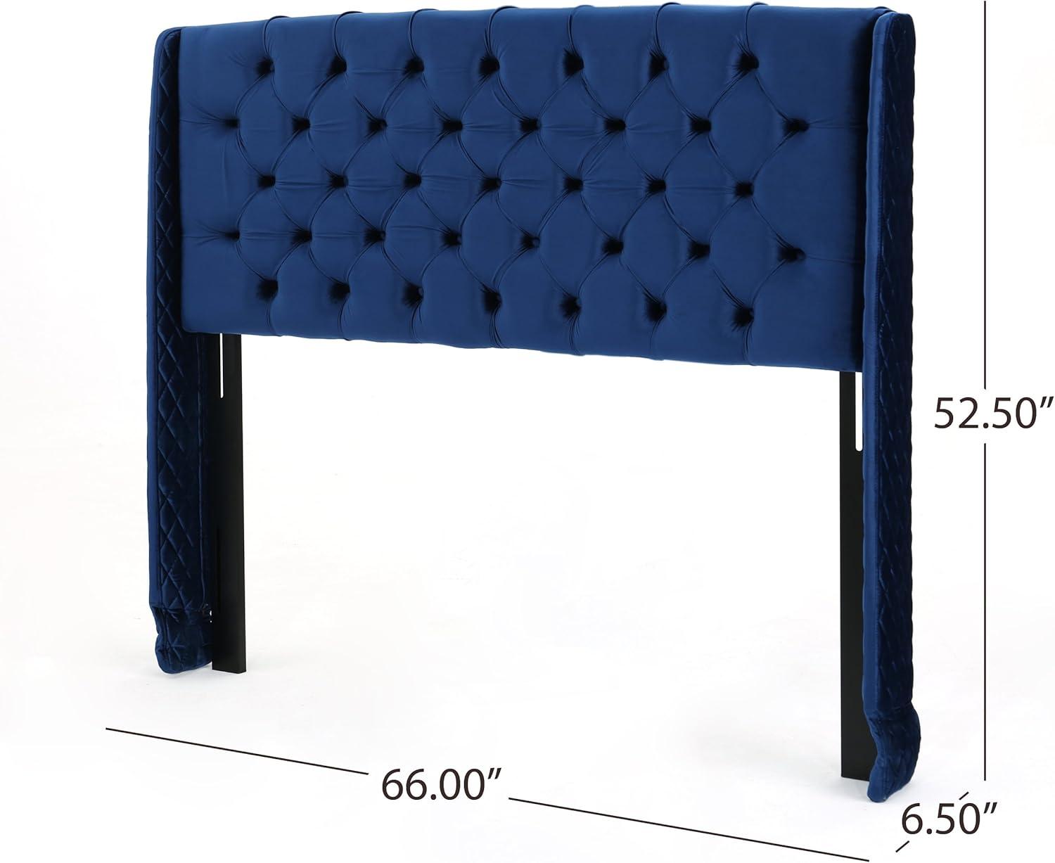 Queen/Full Lidia Wingback New Velvet Tufted Headboard Navy - Christopher Knight Home: Metal Frame Mounted, Foam Filled