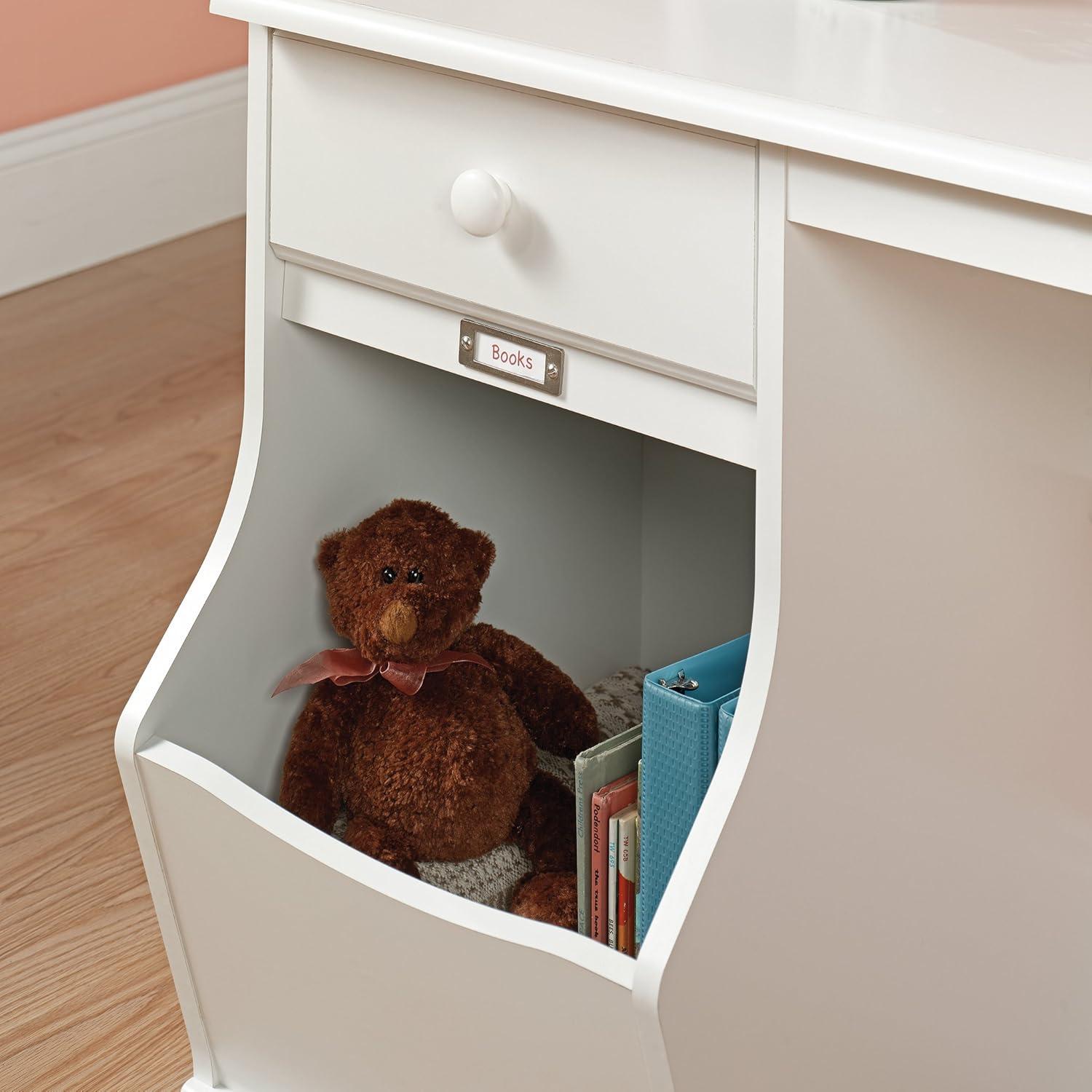 Soft White Versatile Child's Desk with Storage Drawer and Bin