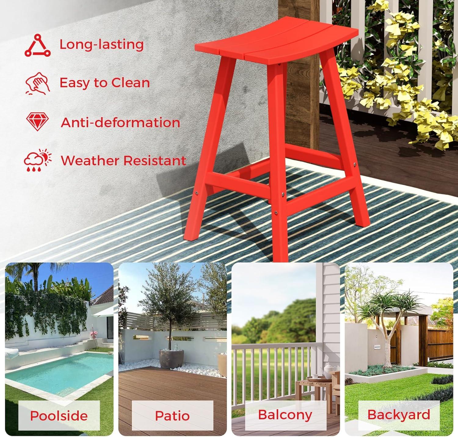 Florence Outdoor 29" HDPE Plastic Saddle Seat Barstool in Red