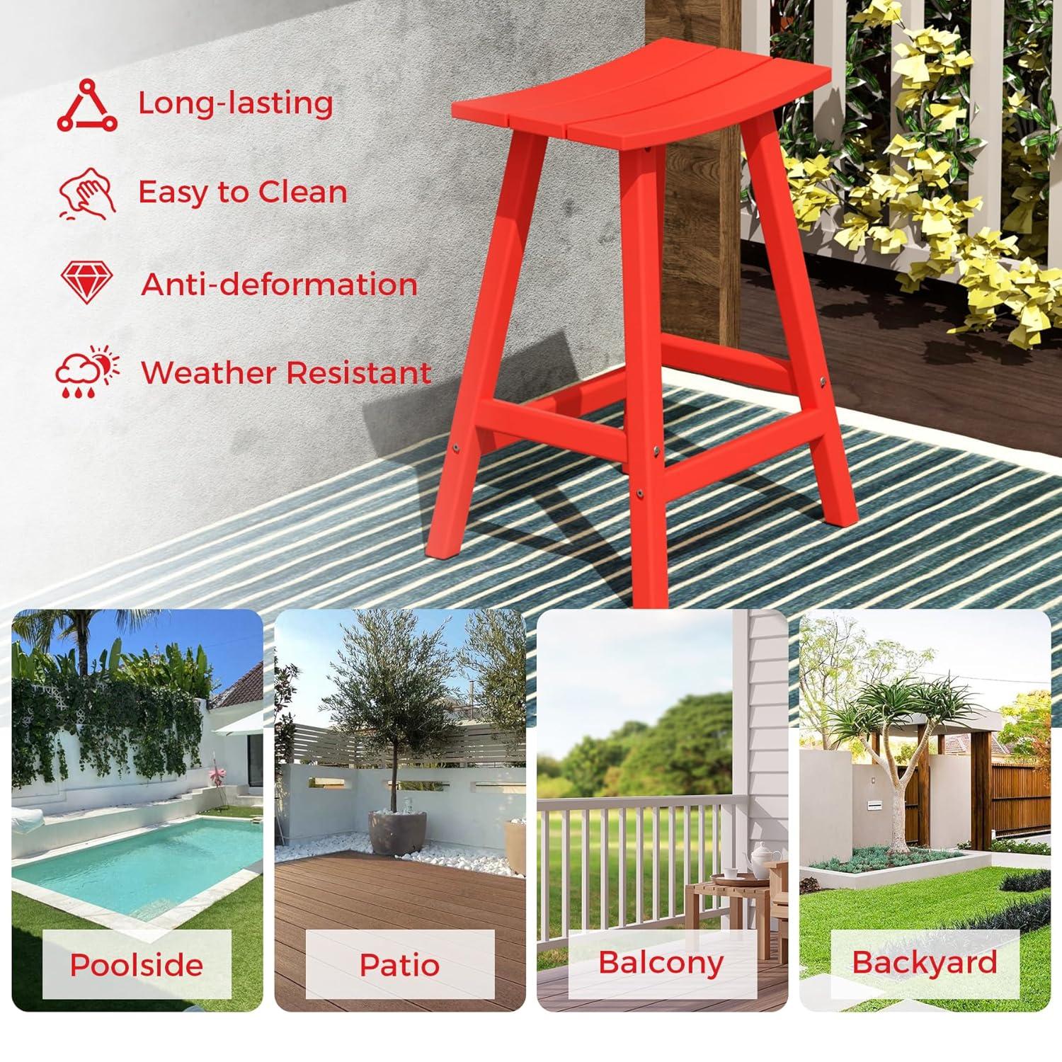Florence Outdoor 29" HDPE Plastic Saddle Seat Barstool in Red