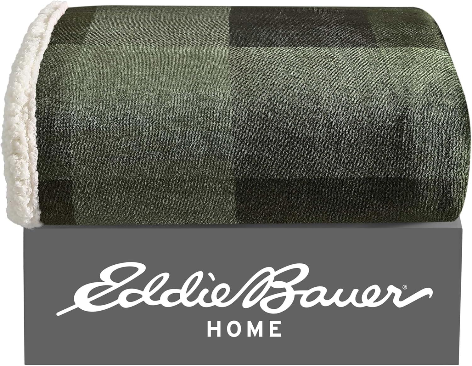 50"x60" Pine Plaid Throw Blanket Green - Eddie Bauer: Soft Fleece, Cozy, Machine Washable