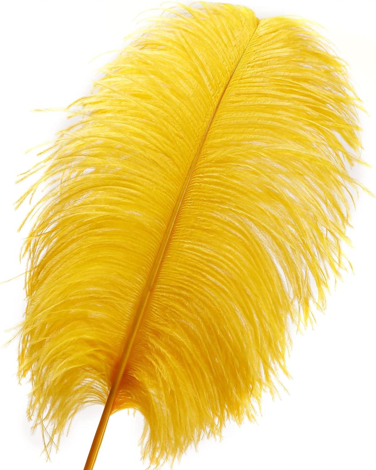 Larryhot Yellow Big Ostrich Feathers - 10pcs 16-18 inch for Vase,Wedding Centerpieces and Carnival Party(Yellow)