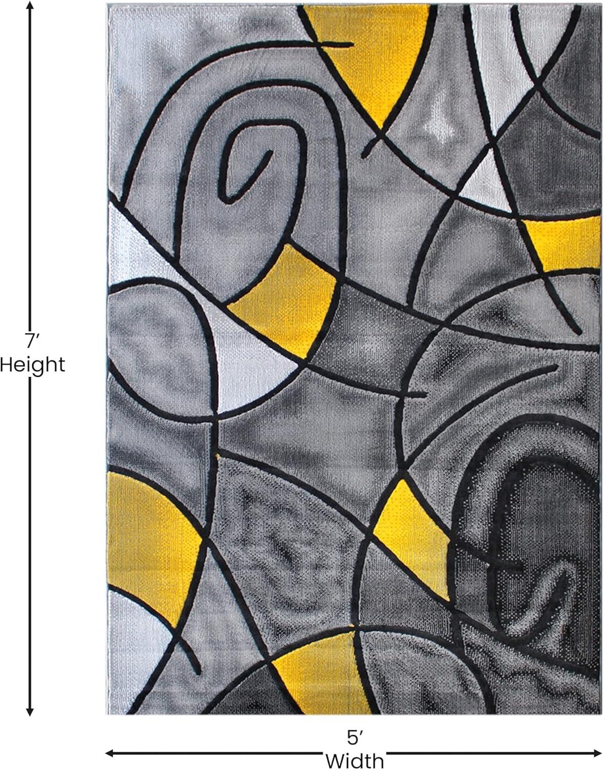 Reversible Abstract Yellow Synthetic 5' x 7' Area Rug