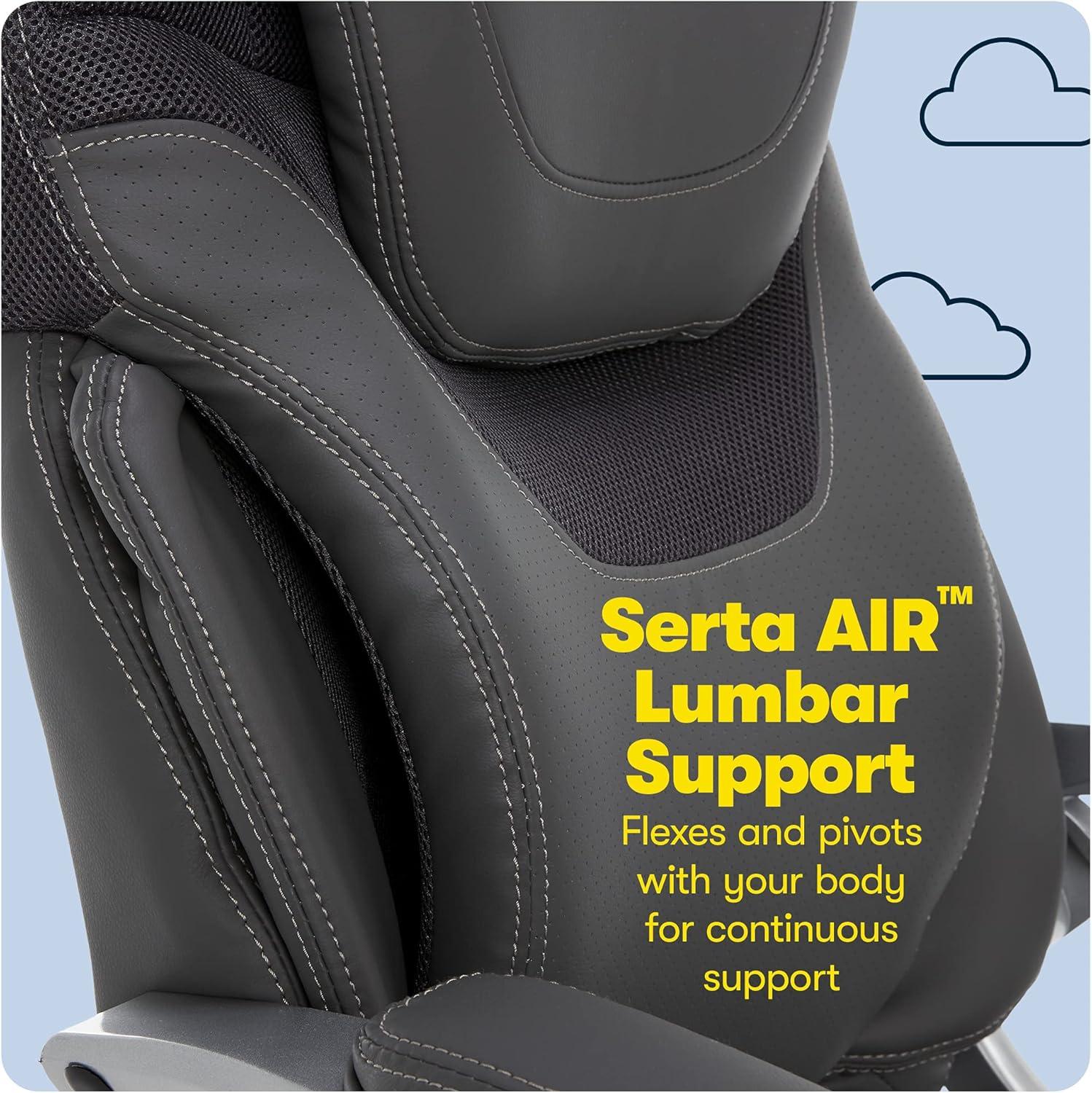 Serta Bryce Executive Office Chair with Patented AIR Lumbar Technology and Layered Body Pillows