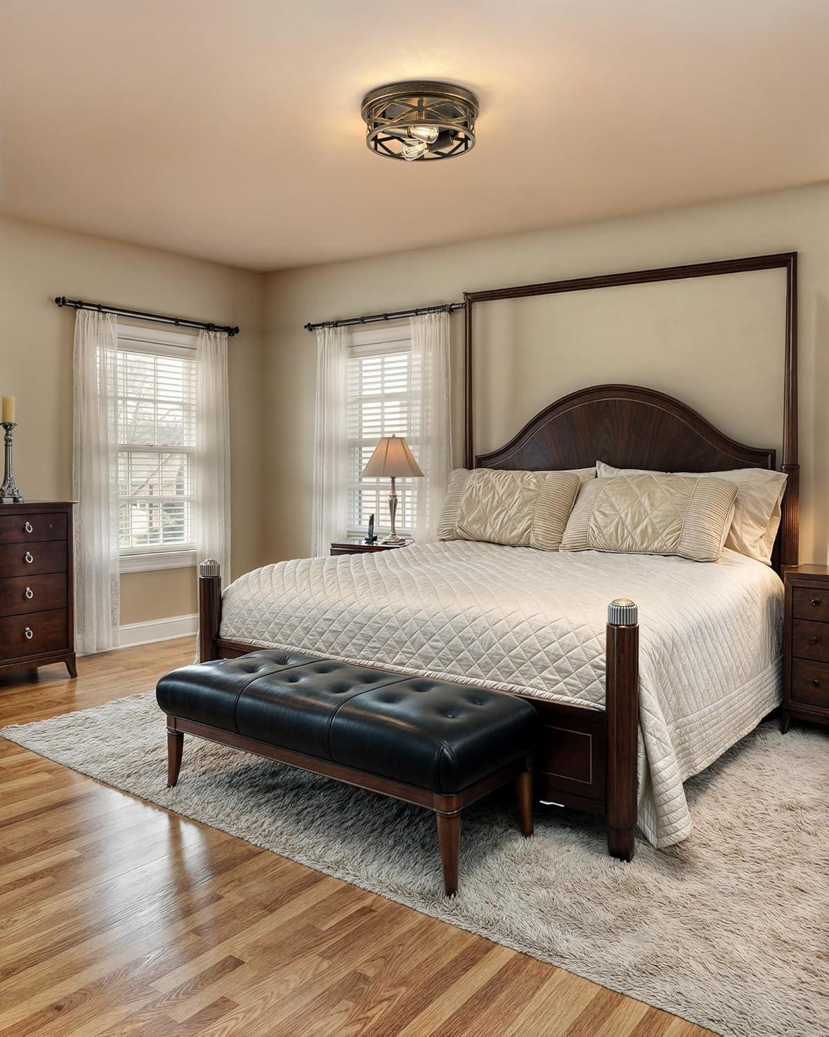 VONLUCE Flush Mount Ceiling Lights, 2-Light Hallway Ceiling Lighting Fixtures, 11 inch Farmhouse Metal Cage Ceiling Lights for Entryway Kitchen, Adjustable Lamp Holders, ETL, 2 pcs, Oil-Rubbed Bronze