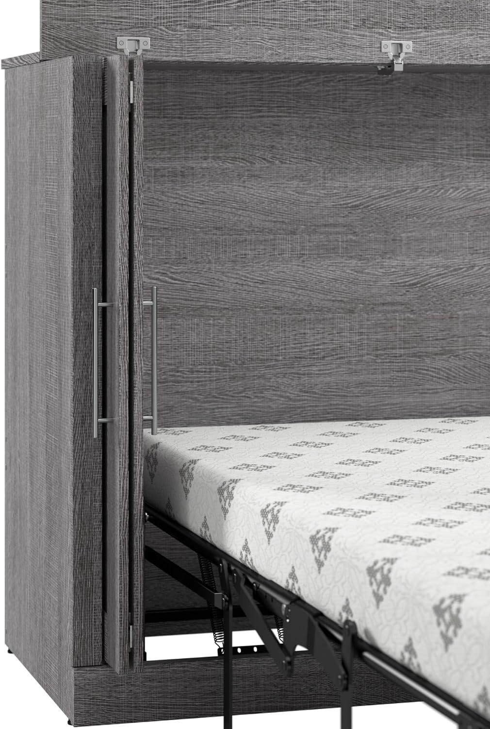 Bestar Pur 75" Modern Engineered Wood Queen Cabinet Bed w/ Mattress in Bark Gray