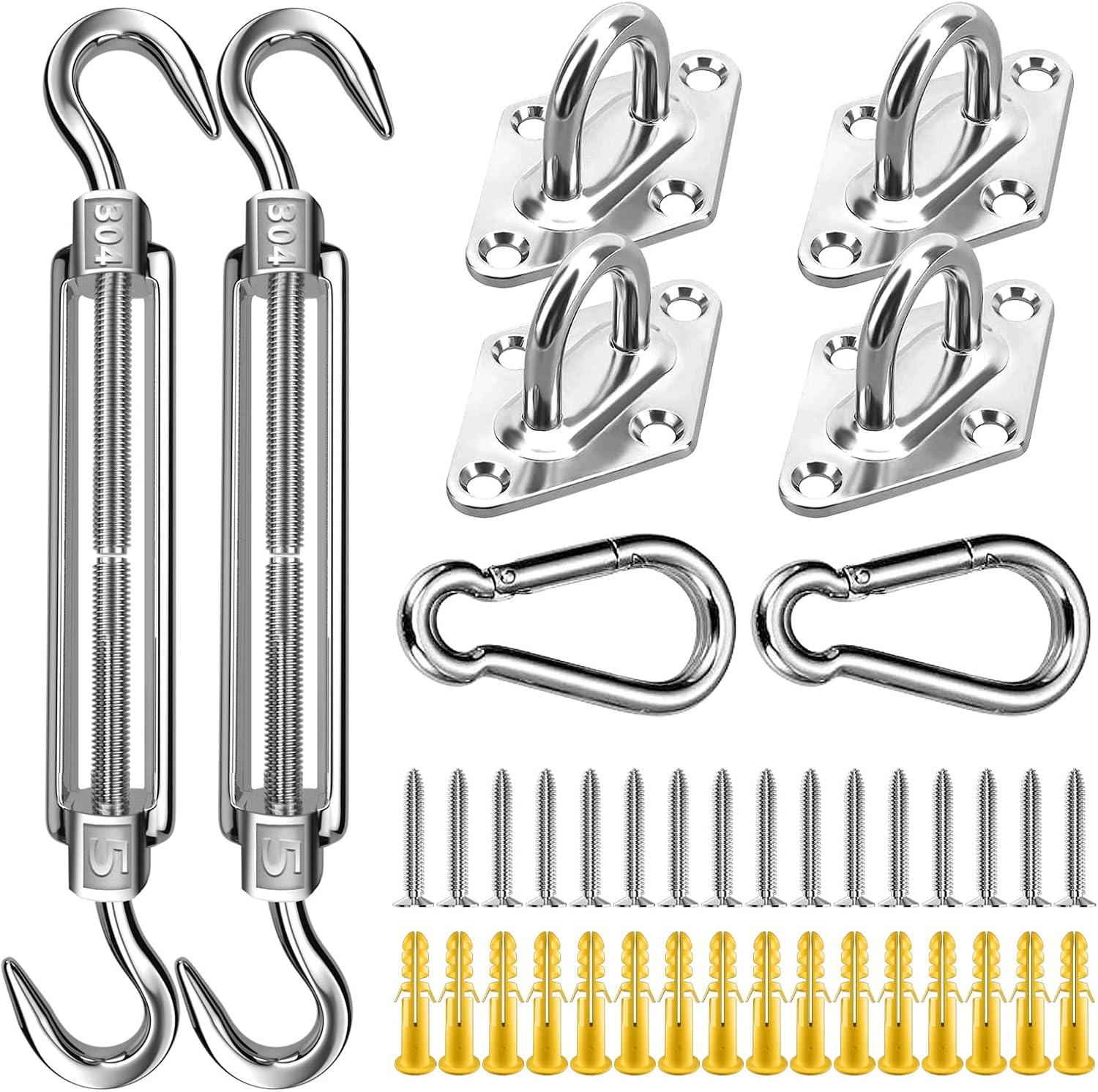 FZENeast Shade Sail Hardware Kit, 5 Inch Super Heavy Duty 304 Marine Grade Stainless Steel Sun Shade Hardware Kit for Triangle/Rectangle/Square Sun Shade Sails Installation (40 PCS)