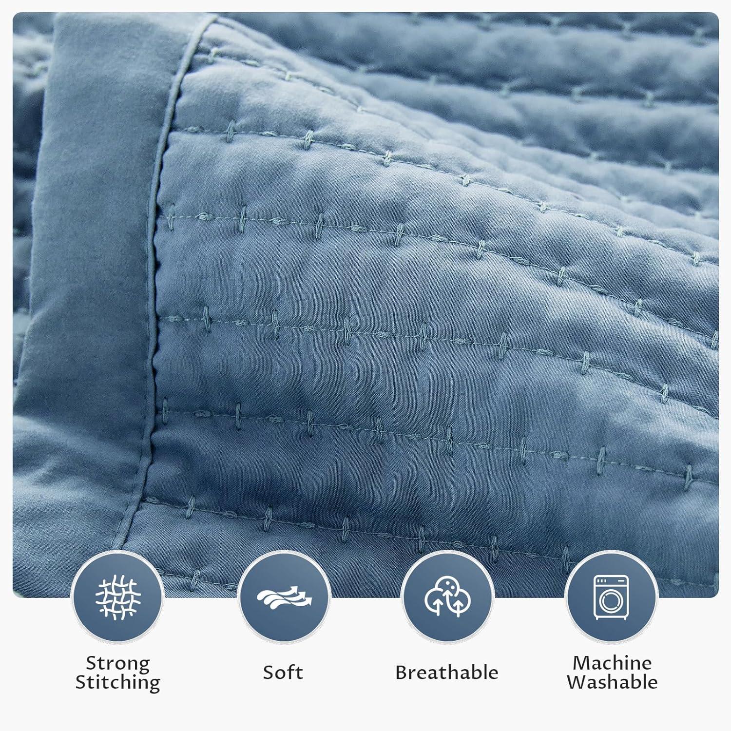 Silver Lake Blue Twin Reversible Microfiber Quilt Set