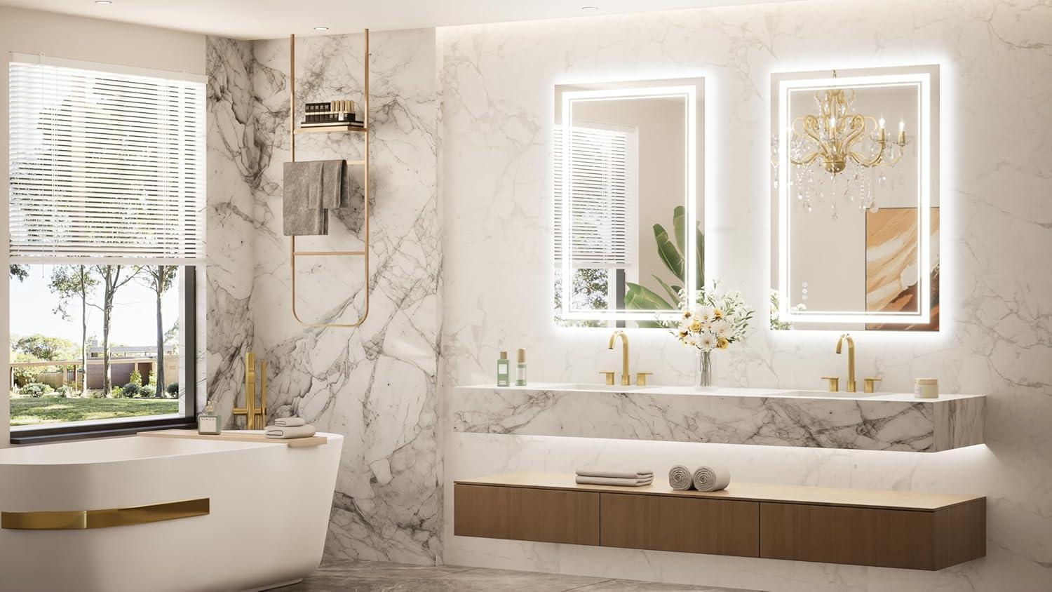 Ivy Bronx Keonjinn 40 X 24 In LED Bathroom Mirror With Lights, Adjustable 3 Color Lights, LED Vanity Mirror, Wall Mounted Anti-Fog Dimmable Mirror, UL Listed LED Driver, HD Tempered Glass(Horizontal/Vertical)