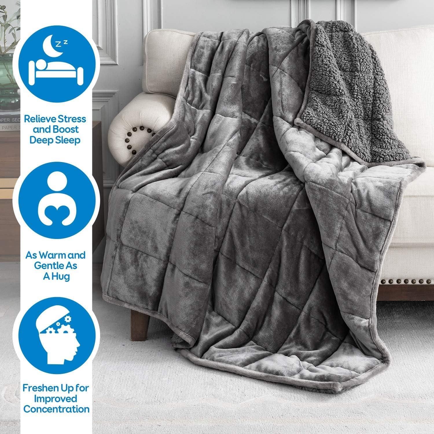 Cottonblue Faux Fur Weighted Blanket 15 lbs, Long Fur Fluffy Weighted Blanket Twin Size for Adults, Cozy Warm Fuzzy Sherpa Reverse Heavy Blanket for Sofa Bed Couch, 48 x 72 Inches, Morandi Grey