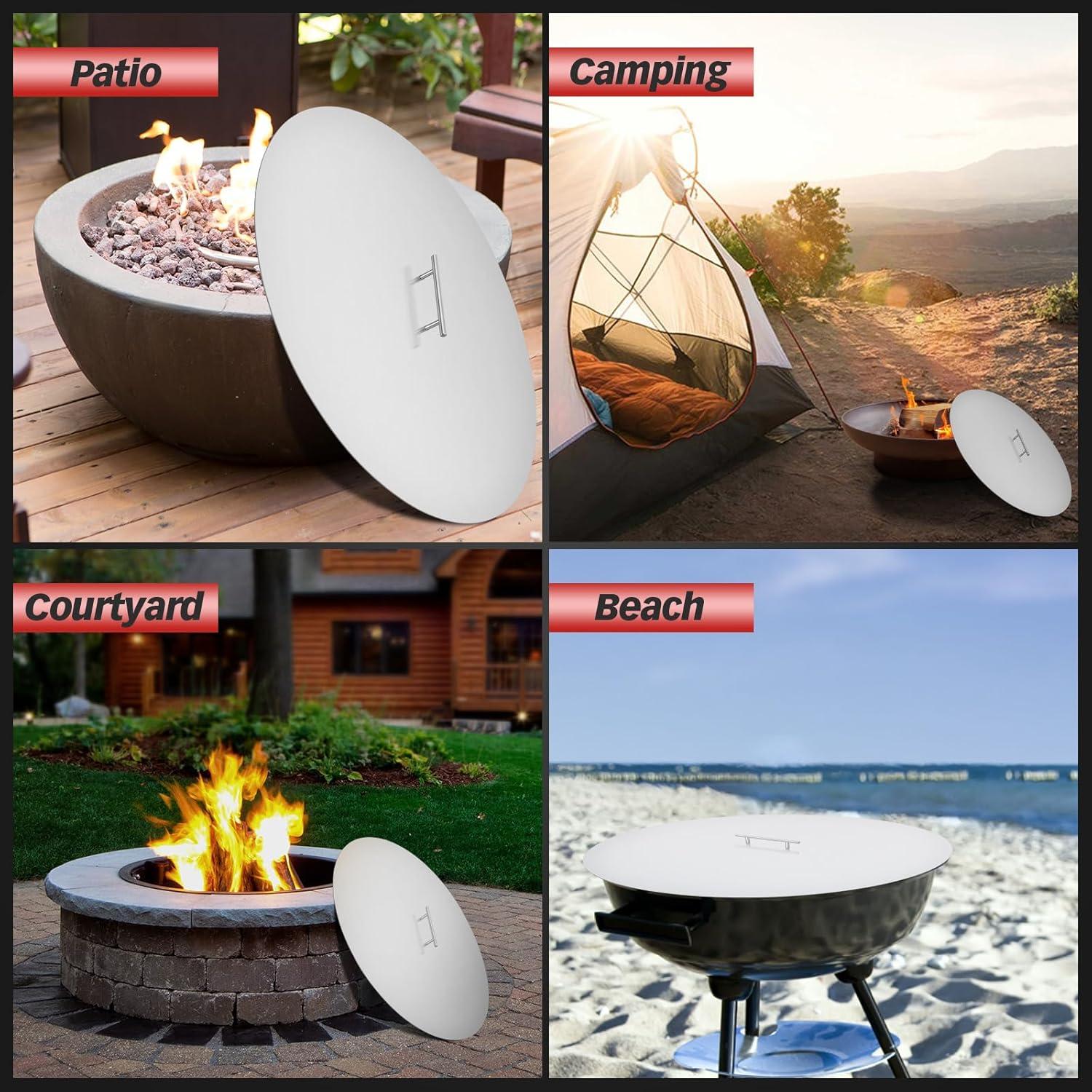 Polished Stainless Steel Round Fire Pit Cover with Handle