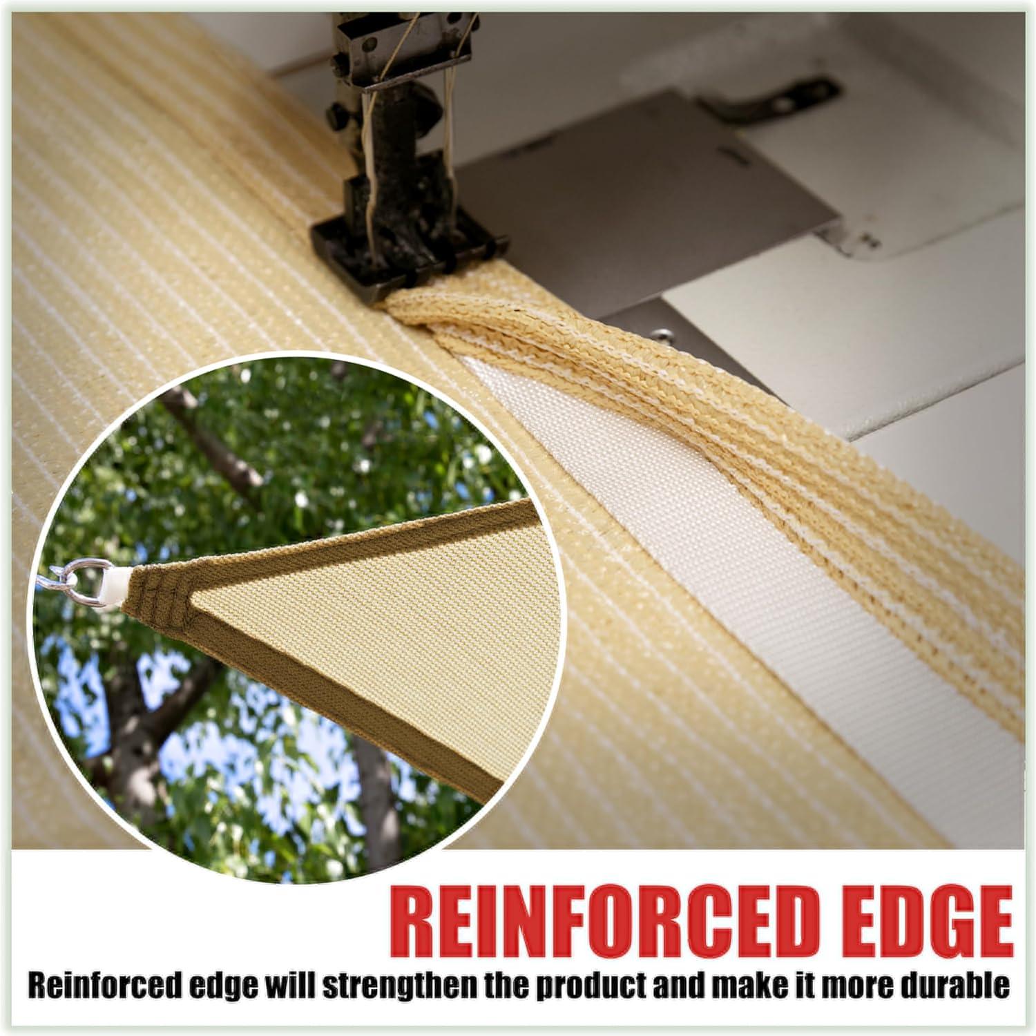 ColourTreeUSA  Rectangle Sun Shade Sail HDPE Mesh Fabric Screen Canopy UV Block 190 GSM 12' x 20' - Beige