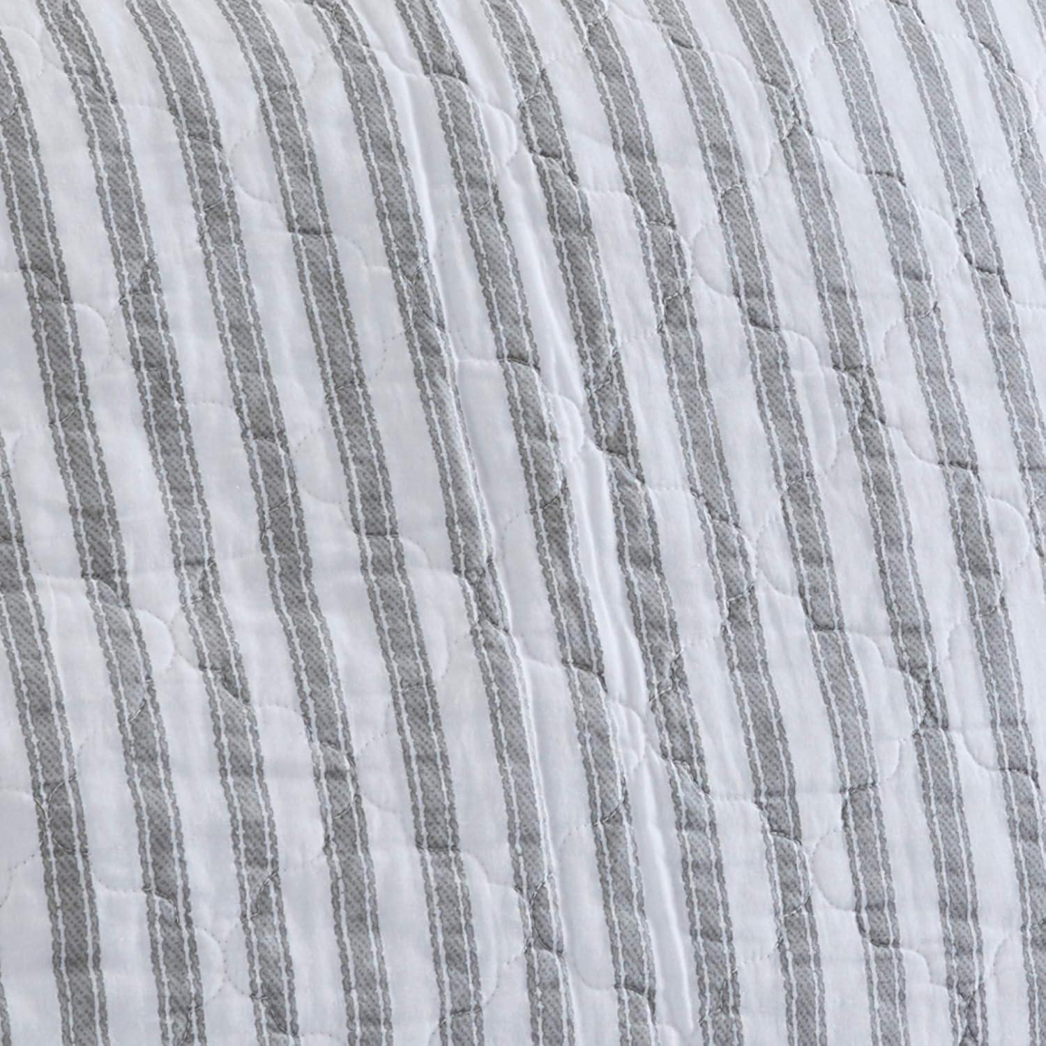 King Willow Way Ticking Stripe Quilt & Sham Set Gray - Stone Cottage