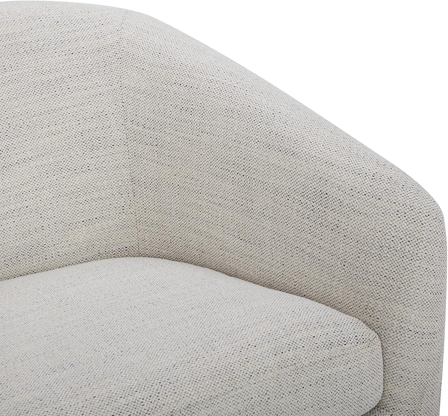 Ivory Upholstered Swivel Barrel Chair with Wood Base