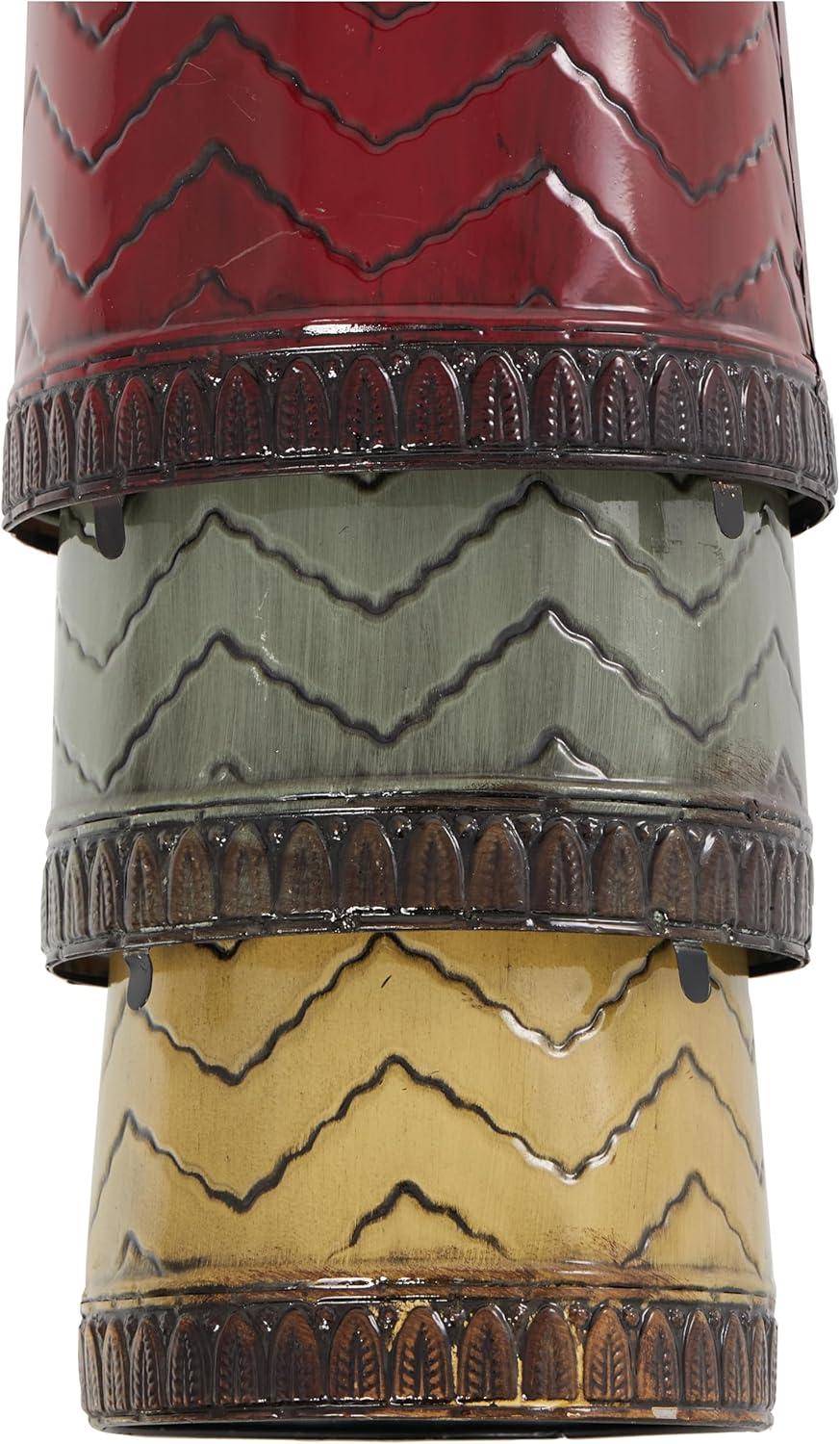 DecMode 32", 27", 22"H Tall Enameled Bottleneck Floor Multi Colored Metal Vase with Chevron Pattern, Set of 3