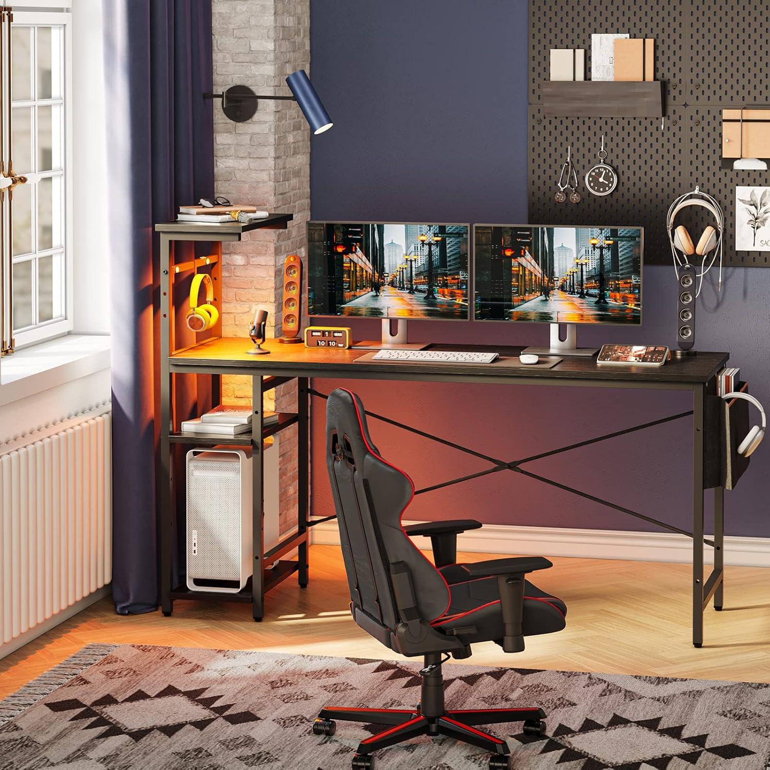 Bestier 61 Inch Retangular Gaming Desk with Shelves Black