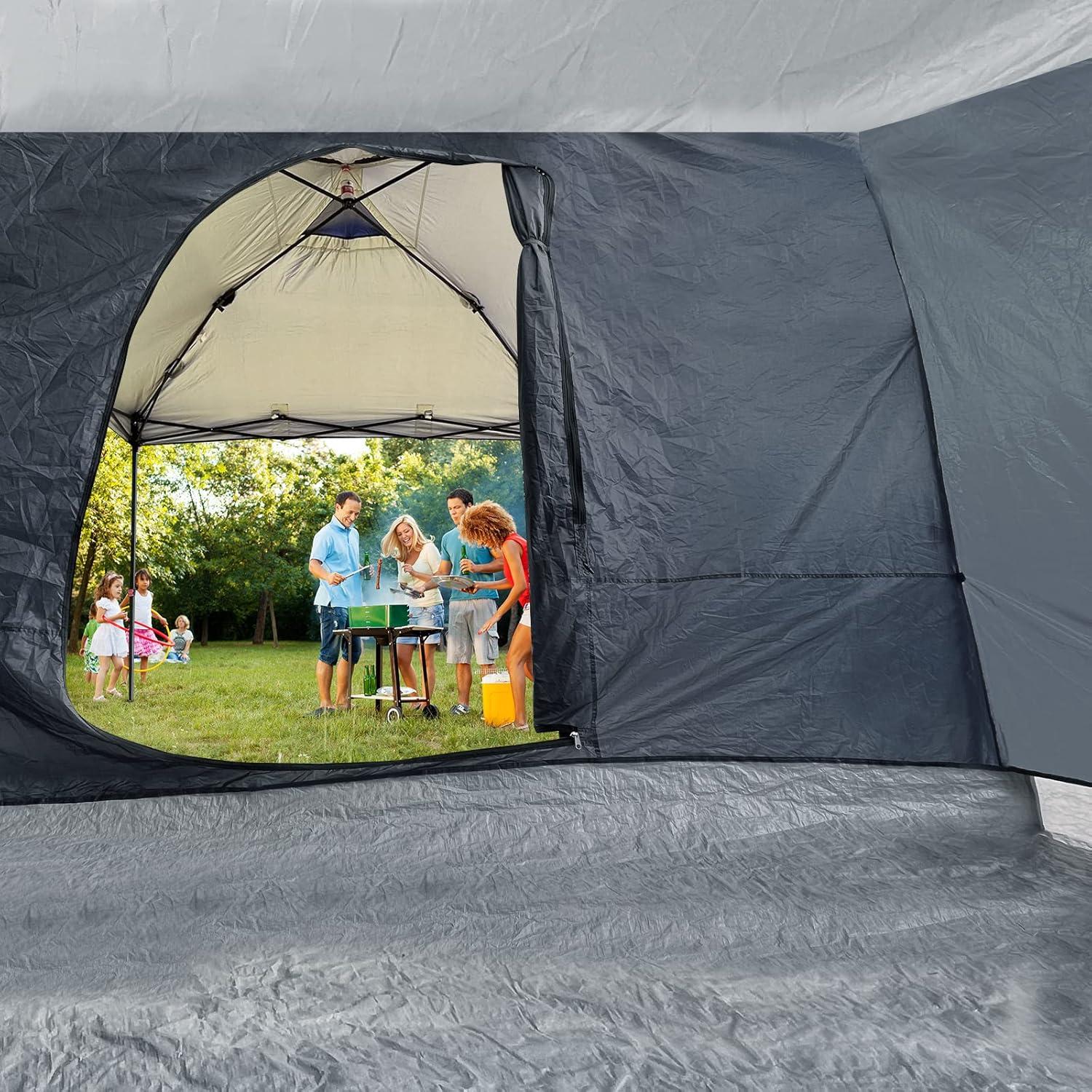 10 ft. Gray Water-Resistant Camping Tent with Pop-Up Canopy