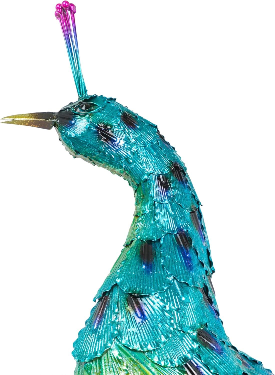 Alpine Corporation Jumbo Size Blue Majestic Tail Down Peacock Décor: 53"L Iron Garden Statue
