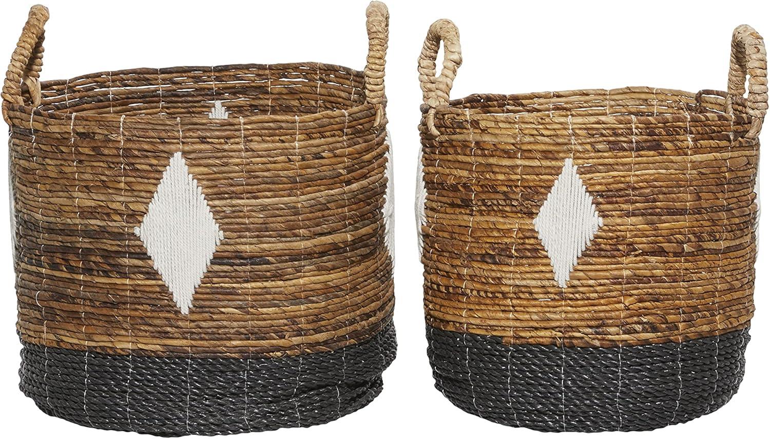 2pk Banana Leaf Storage Baskets Brown/Black - Olivia & May: Large Decorative Wicker with Handles, Contemporary Style