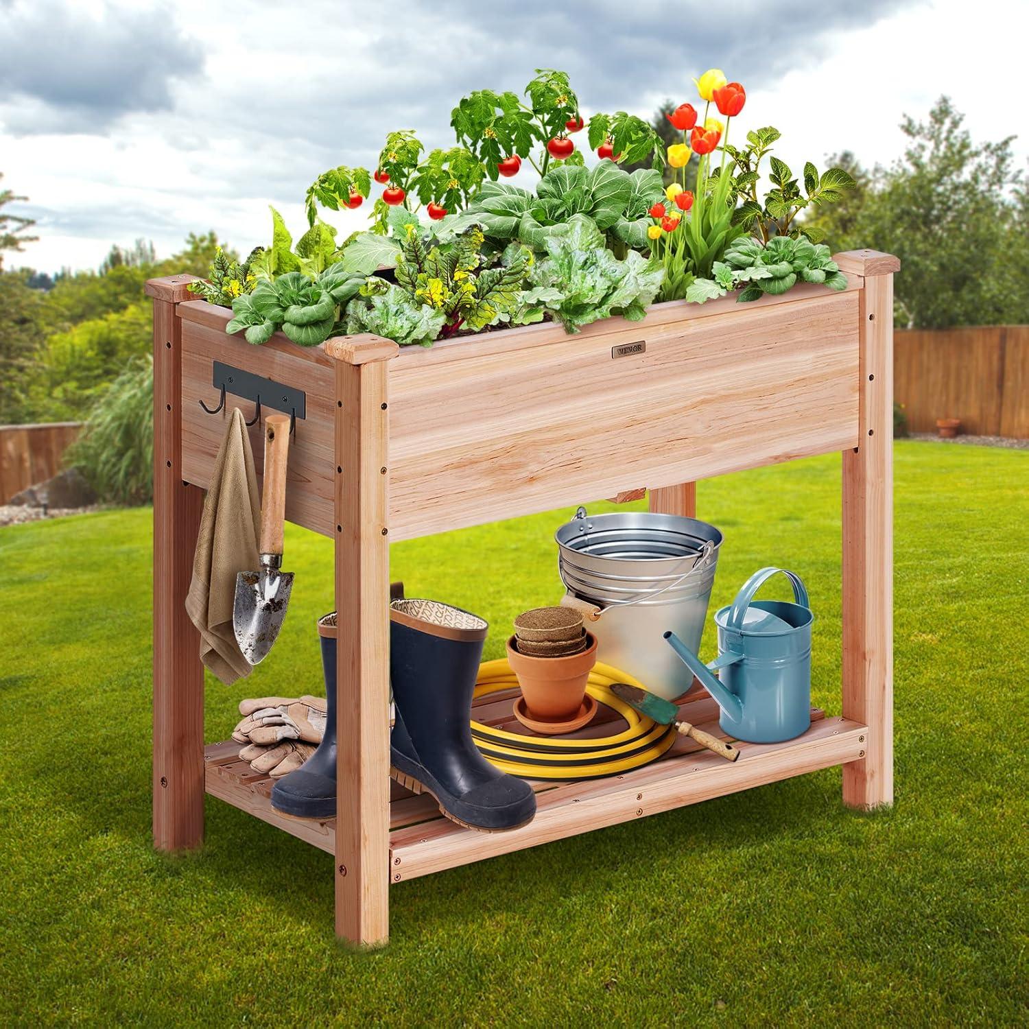 Vevor  33.9 x 18.1 x 30 in. Wooden Raised Garden Bed Planter Box, Burlywood