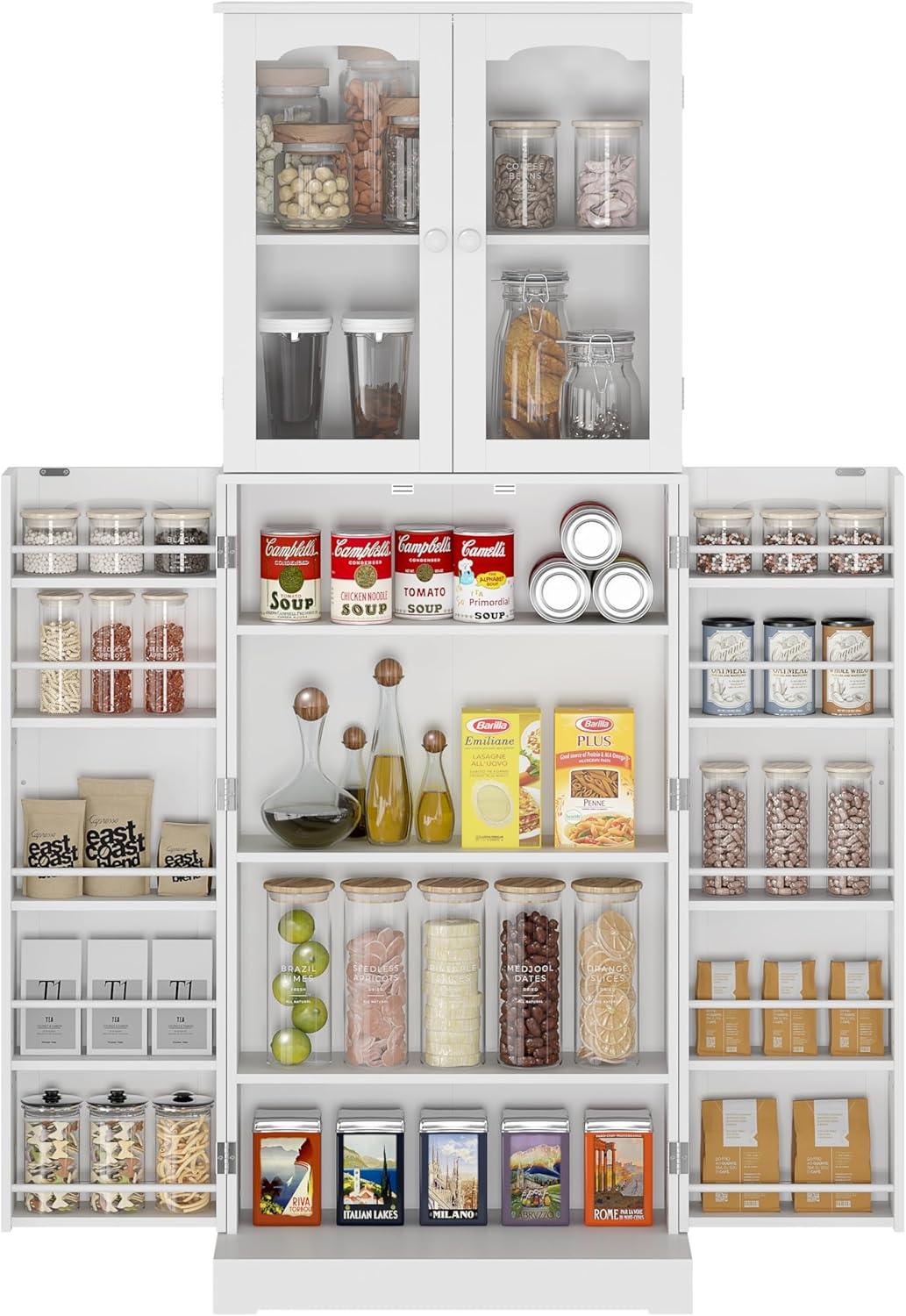 Latitude Run® HOMCOM 41" Modern Kitchen Pantry Freestanding Storage Cabinet With Double Doors Adjustable Shelves For Living Room - White