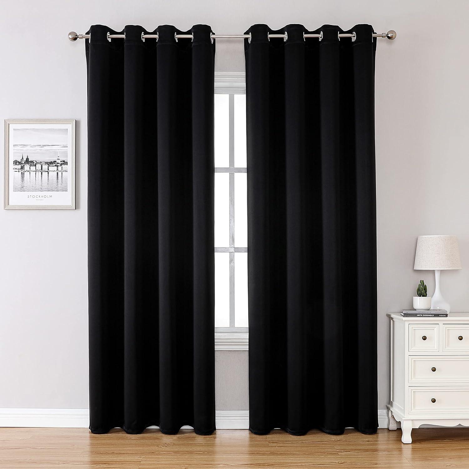 Black 84-Inch Room Darkening Grommet Top Curtains