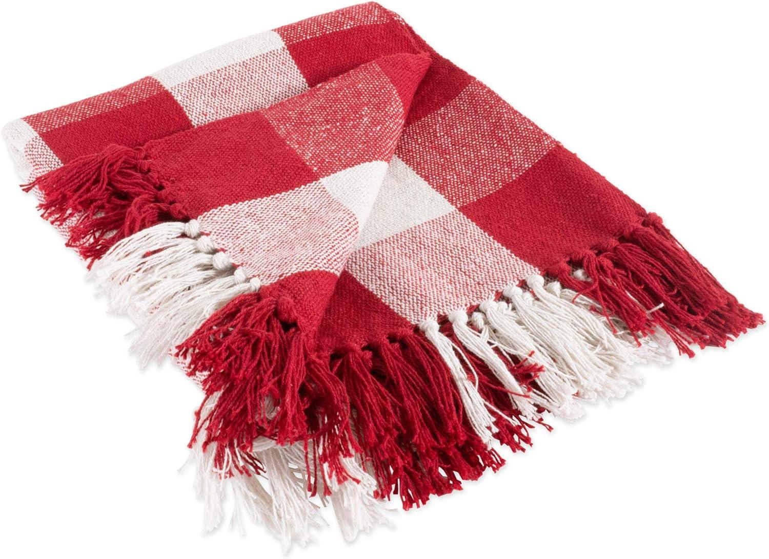 50"x60" Buffalo Check Throw Blanket Red/White - Design Imports: Cotton Woven, Lightweight, Machine Washable
