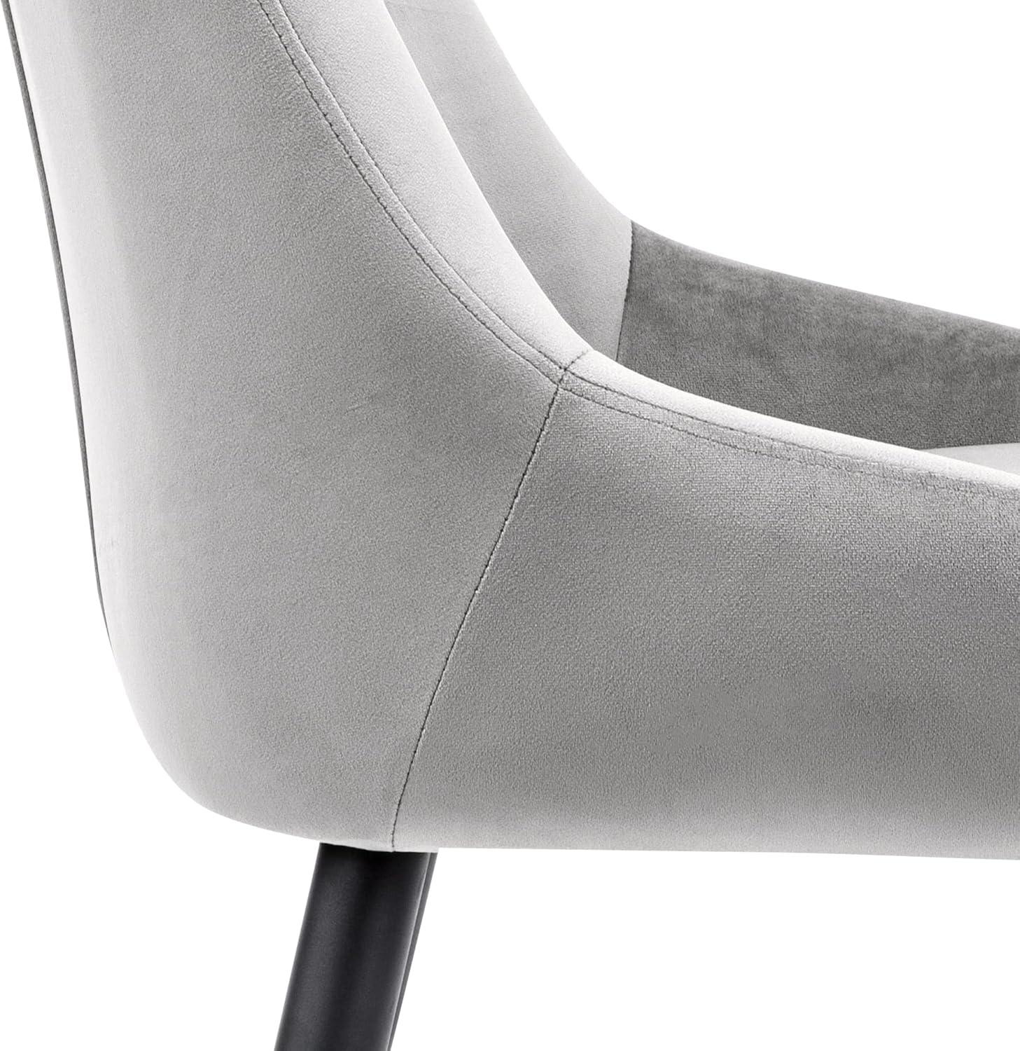 Set of 2 Gray Velvet Upholstered Dining Chairs with Metal Legs