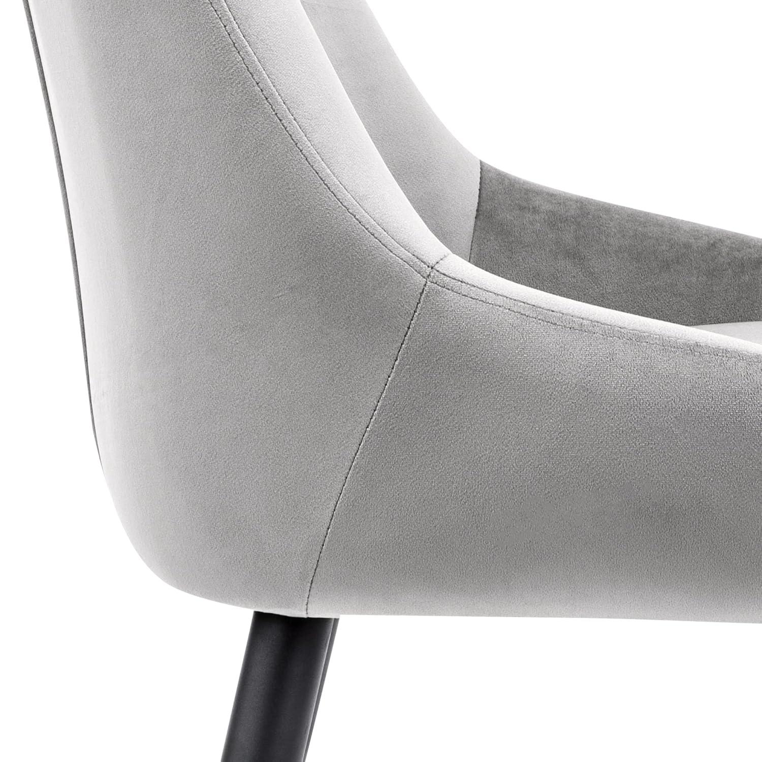 Set of 2 Gray Velvet Upholstered Dining Chairs with Metal Legs