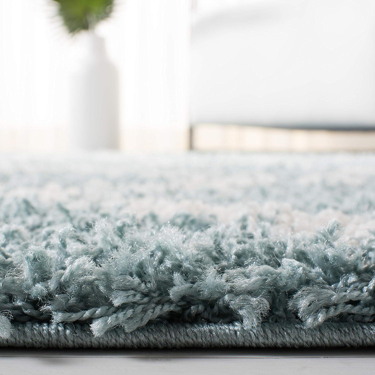 Plush Seafoam and Ivory Geometric Shag Runner, 2'3" x 8'