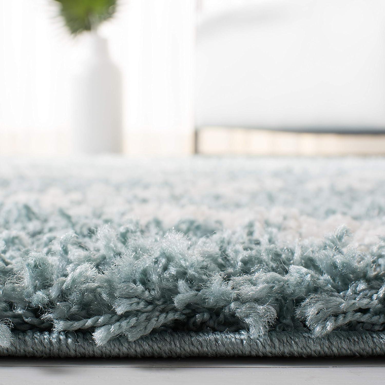 SAFAVIEH Daley Geometric Plush Shag Runner Rug, Seafoam/Ivory, 2'3" x 8'