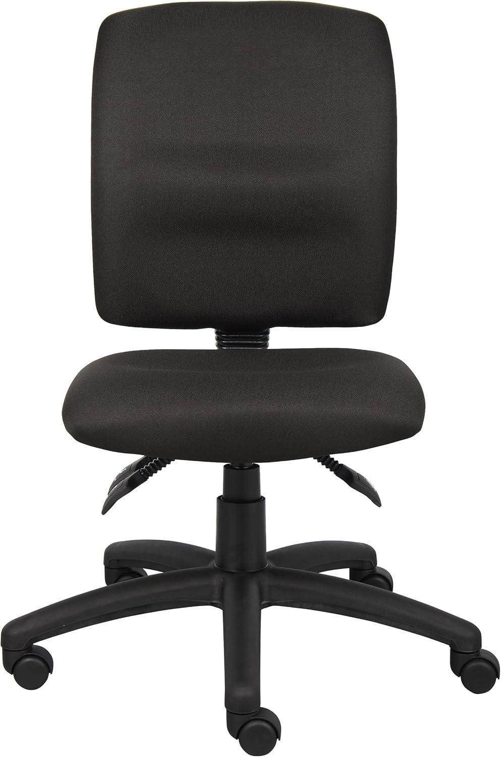 Multi-Function Fabric Task Chair Black - Boss Office Products: Ergonomic, Swivel, Lumbar Support, Nylon Legs