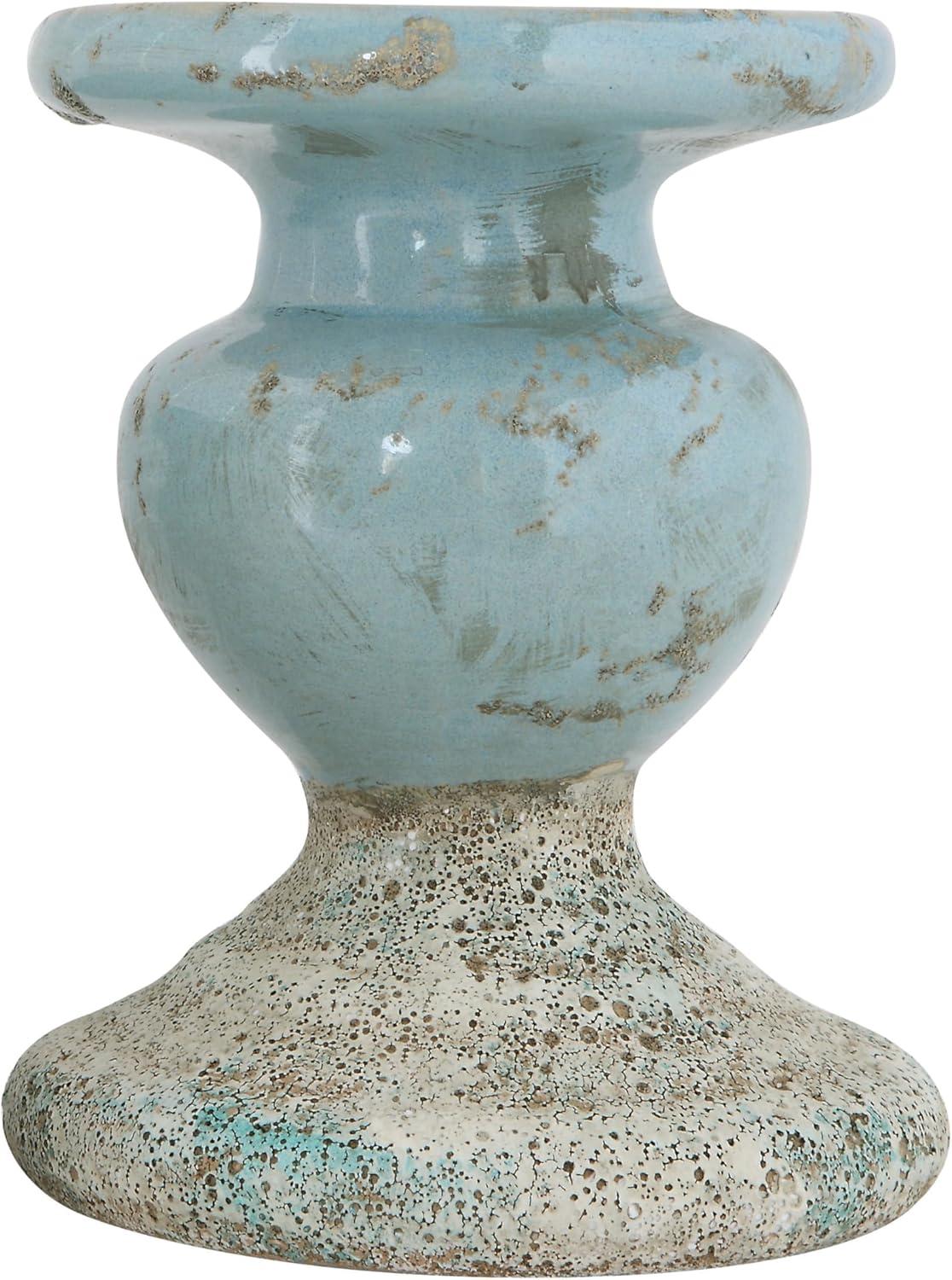 Creative Co-Op Large Distressed Blue Terracotta Pillar Candle Holder