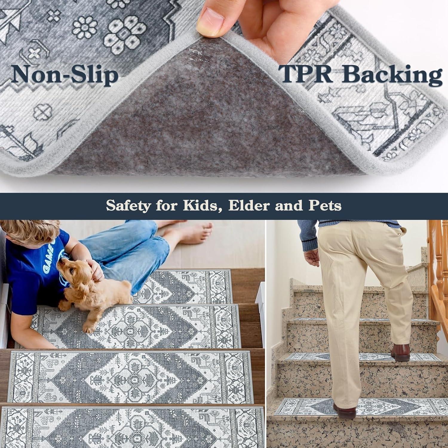 The Holiday Aisle® Non Slip Stair Treads Indoor 15 Pack 8" X 30" Carpet Treads for Wood Stairs
