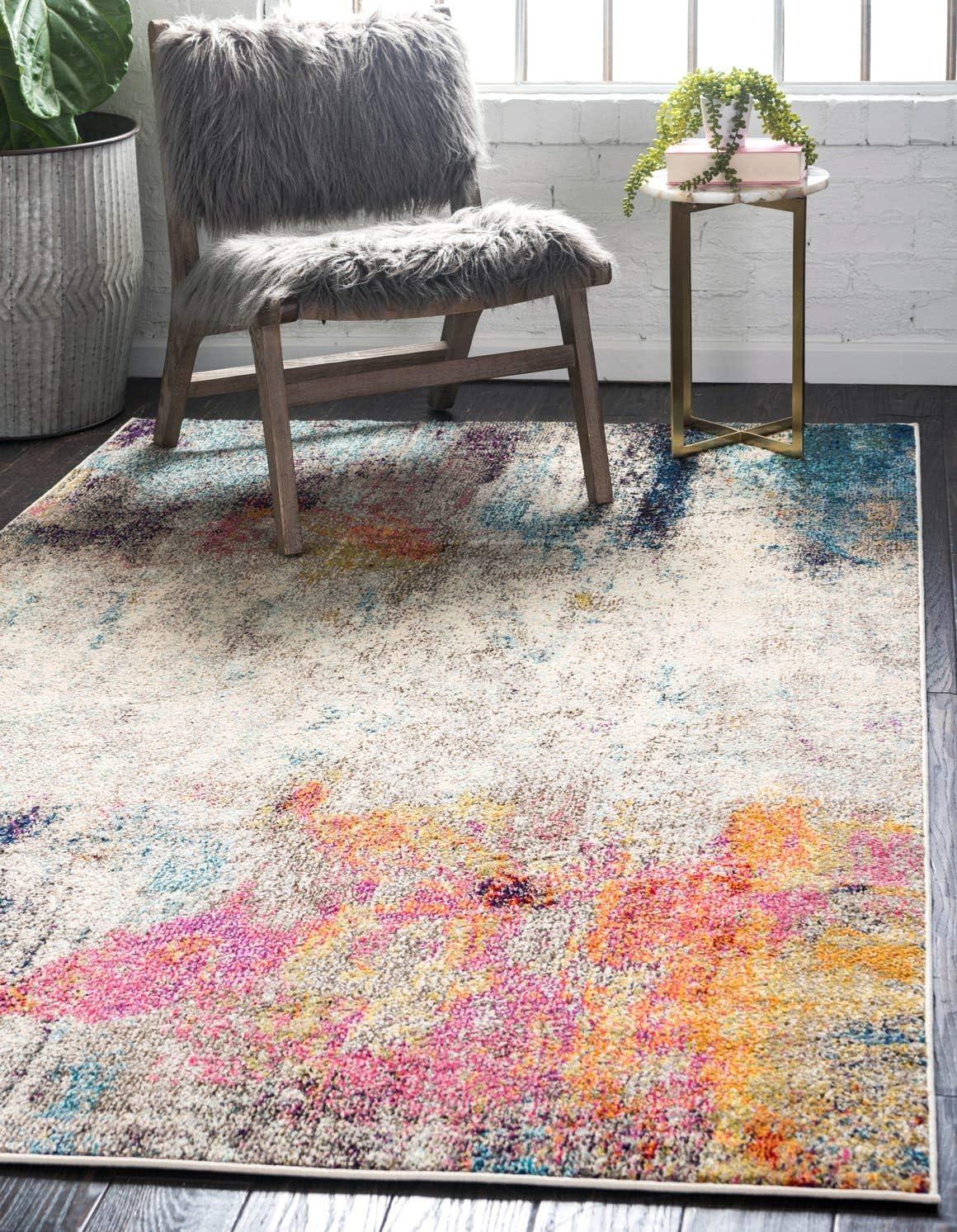 Chromatic Illusion Beige & Multicolor Abstract Indoor Rug