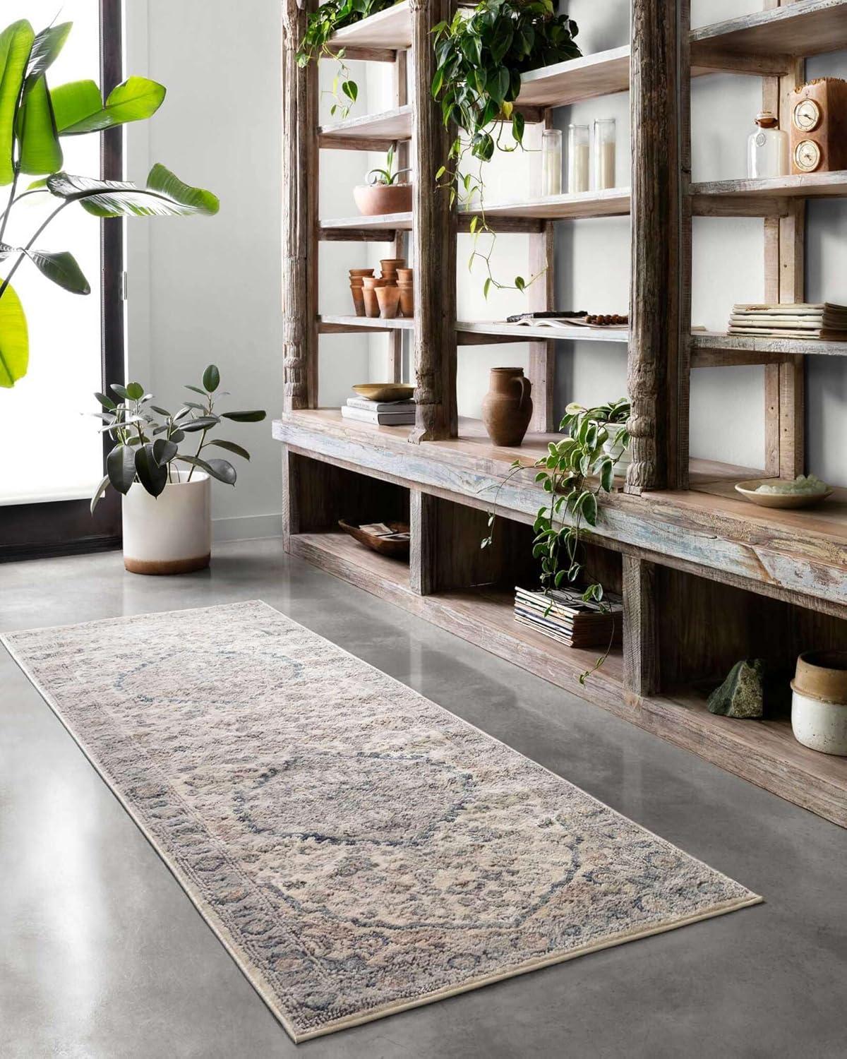 Teagan Natural and Light Grey Rectangular Synthetic Area Rug